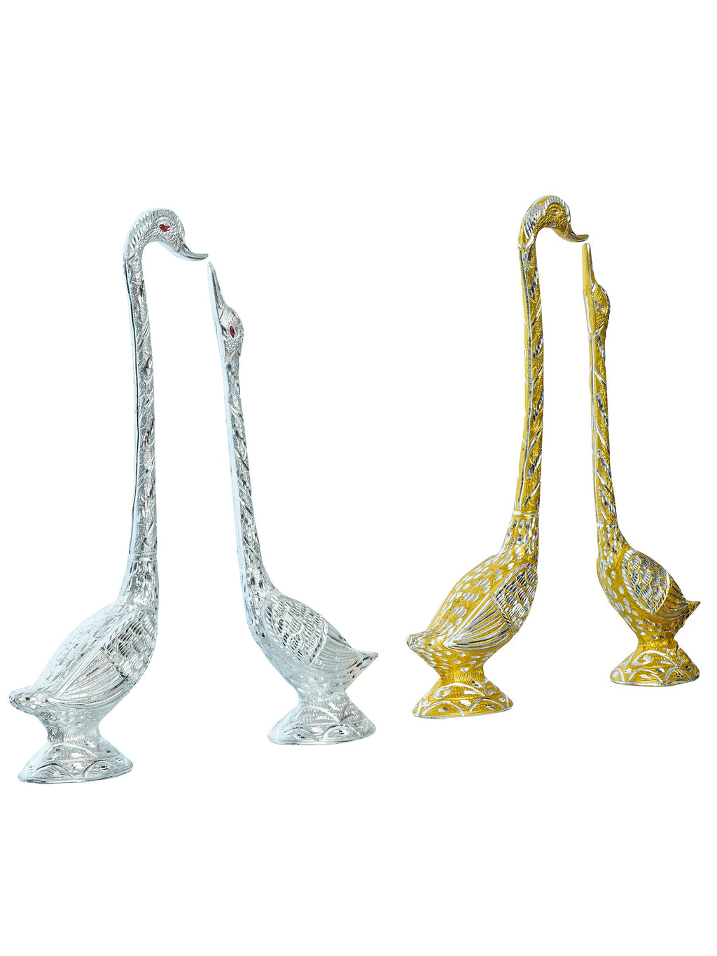 Set of Two 16.5 Inch Silver Kissing Swan Couple Handcrafted Decorative Figurine Kafalo