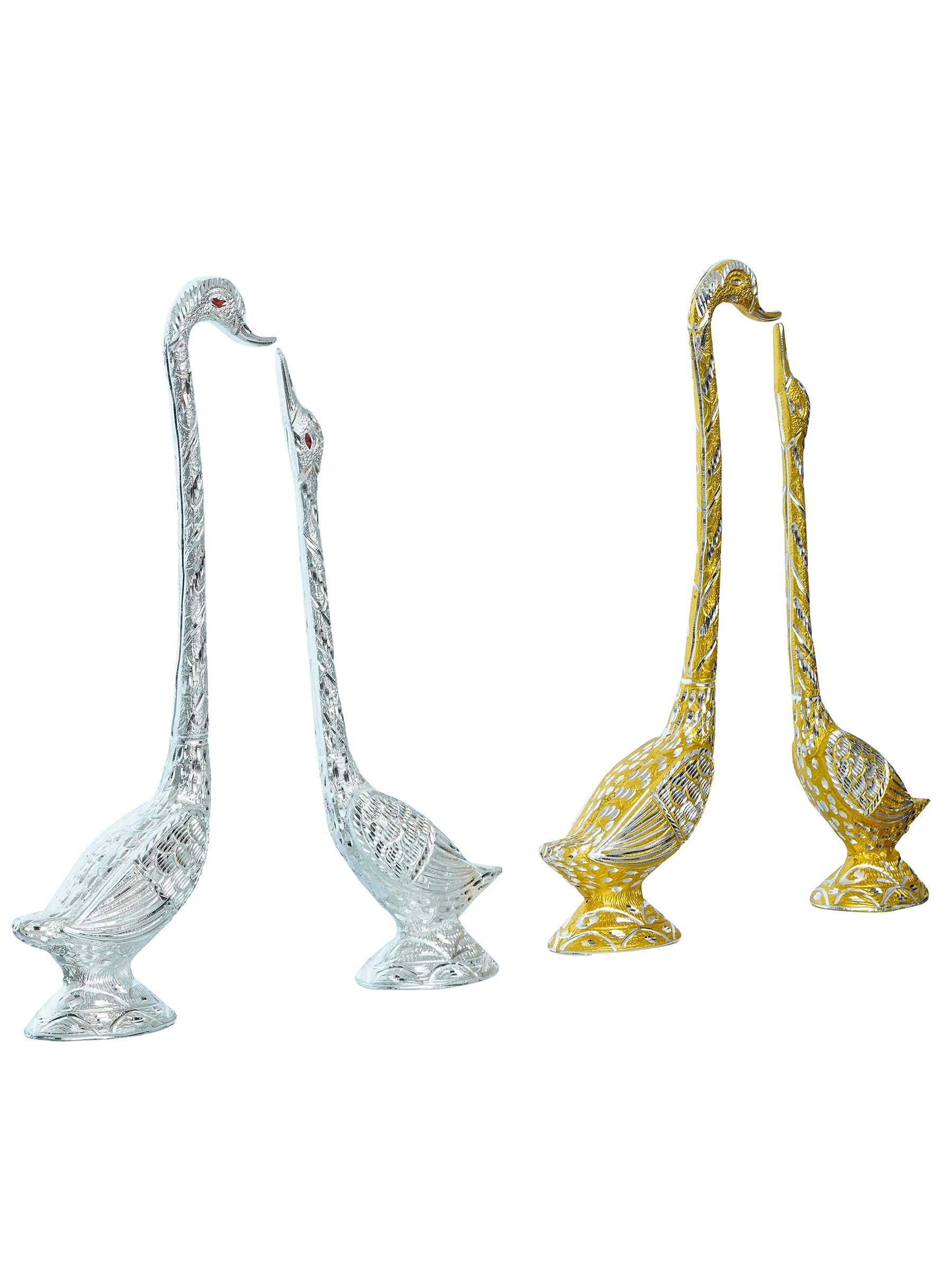 Set of Two 16.5 Inch Silver Kissing Swan Couple Handcrafted Decorative Figurine Kafalo