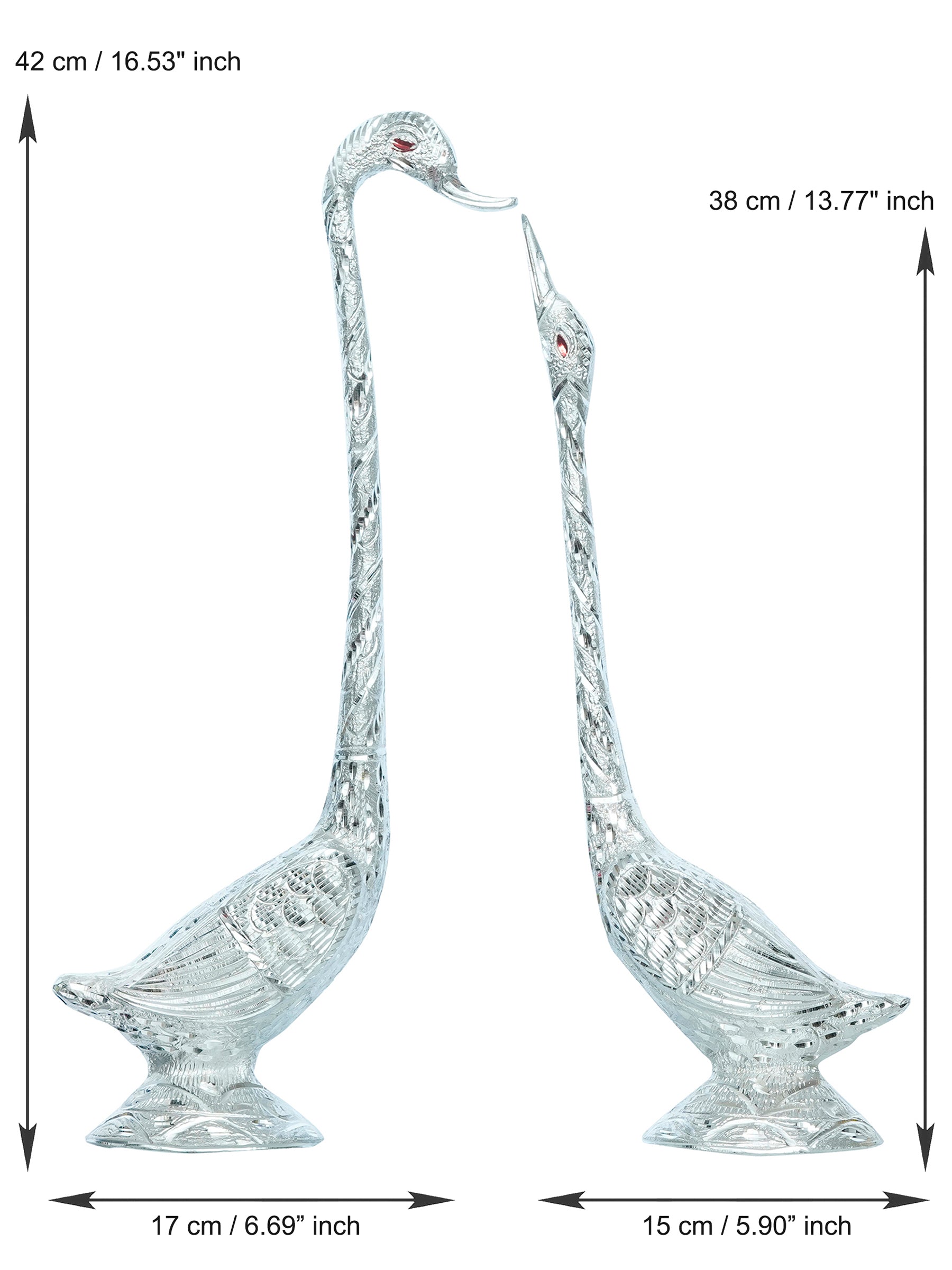 Set of Two 16.5 Inch Silver Kissing Swan Couple Handcrafted Decorative Figurine Kafalo
