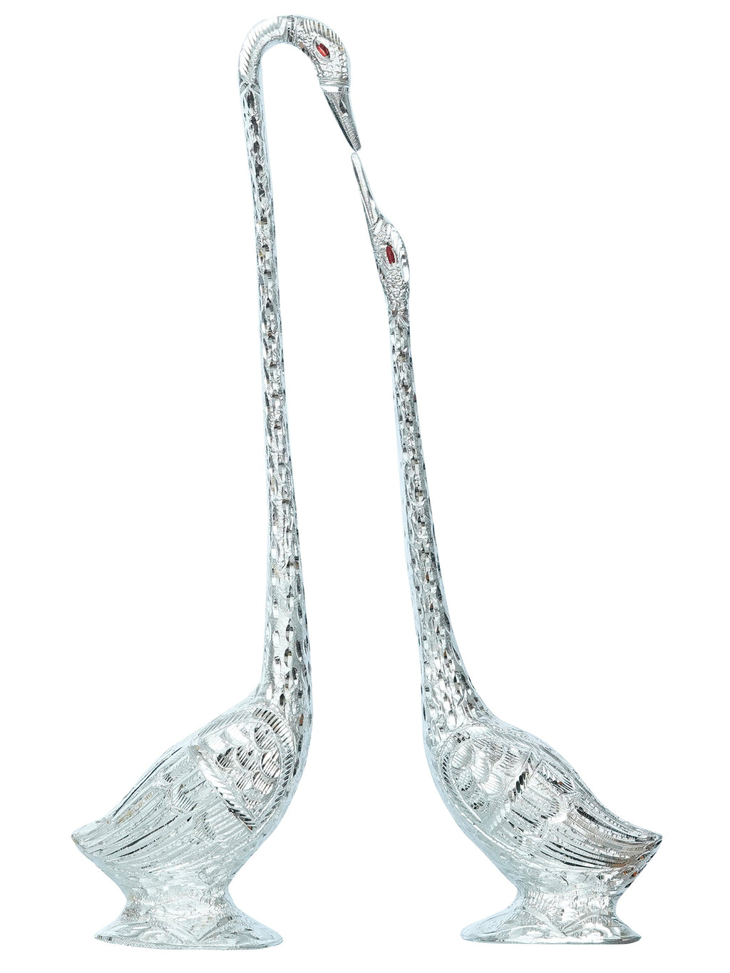 Silver Metal Kissing Swan Couple Handcrafted Decorative showpiece Bird Figurine Set Kafalo
