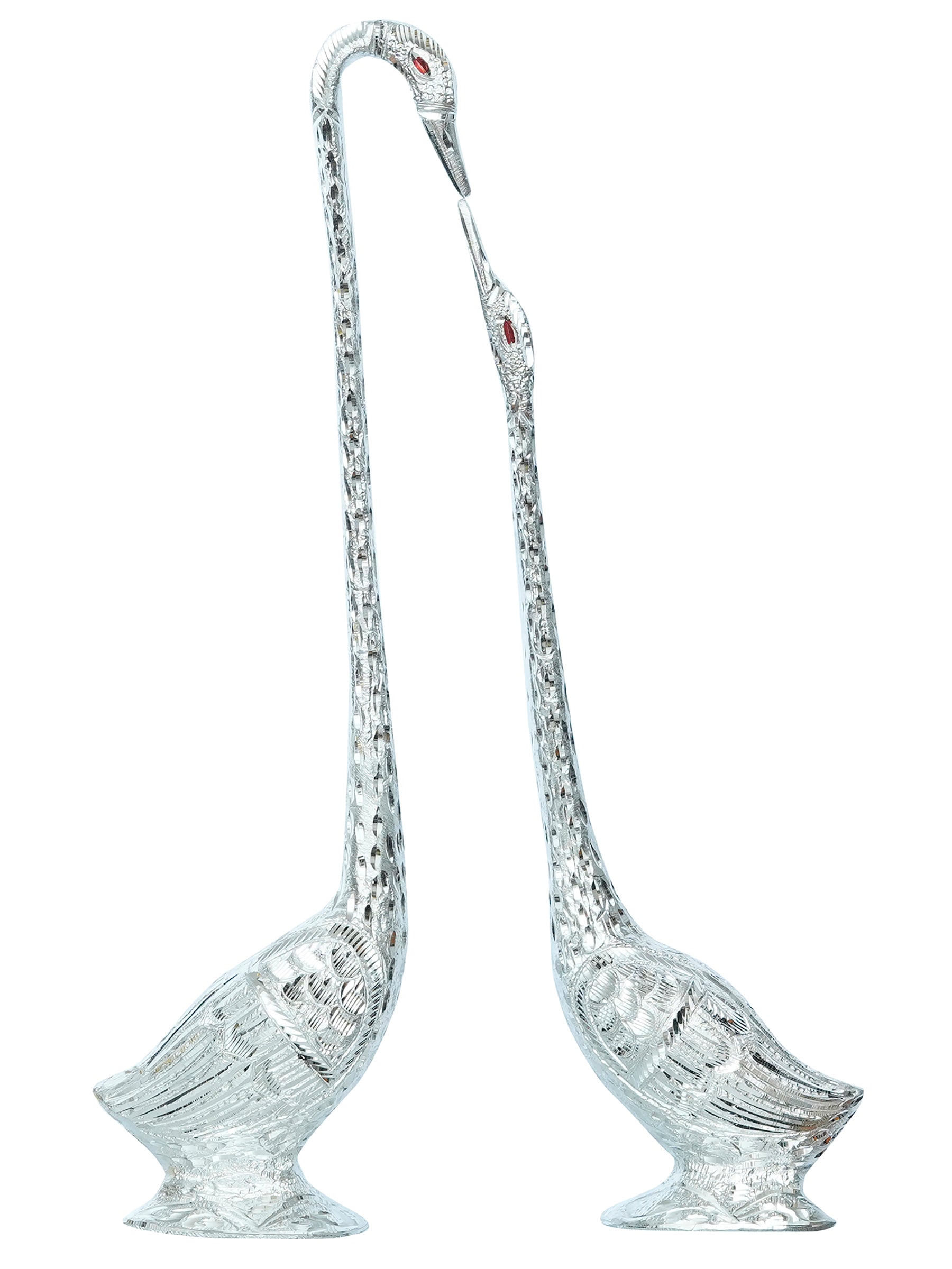Silver Metal Kissing Swan Couple Handcrafted Decorative showpiece Bird Figurine Set Kafalo