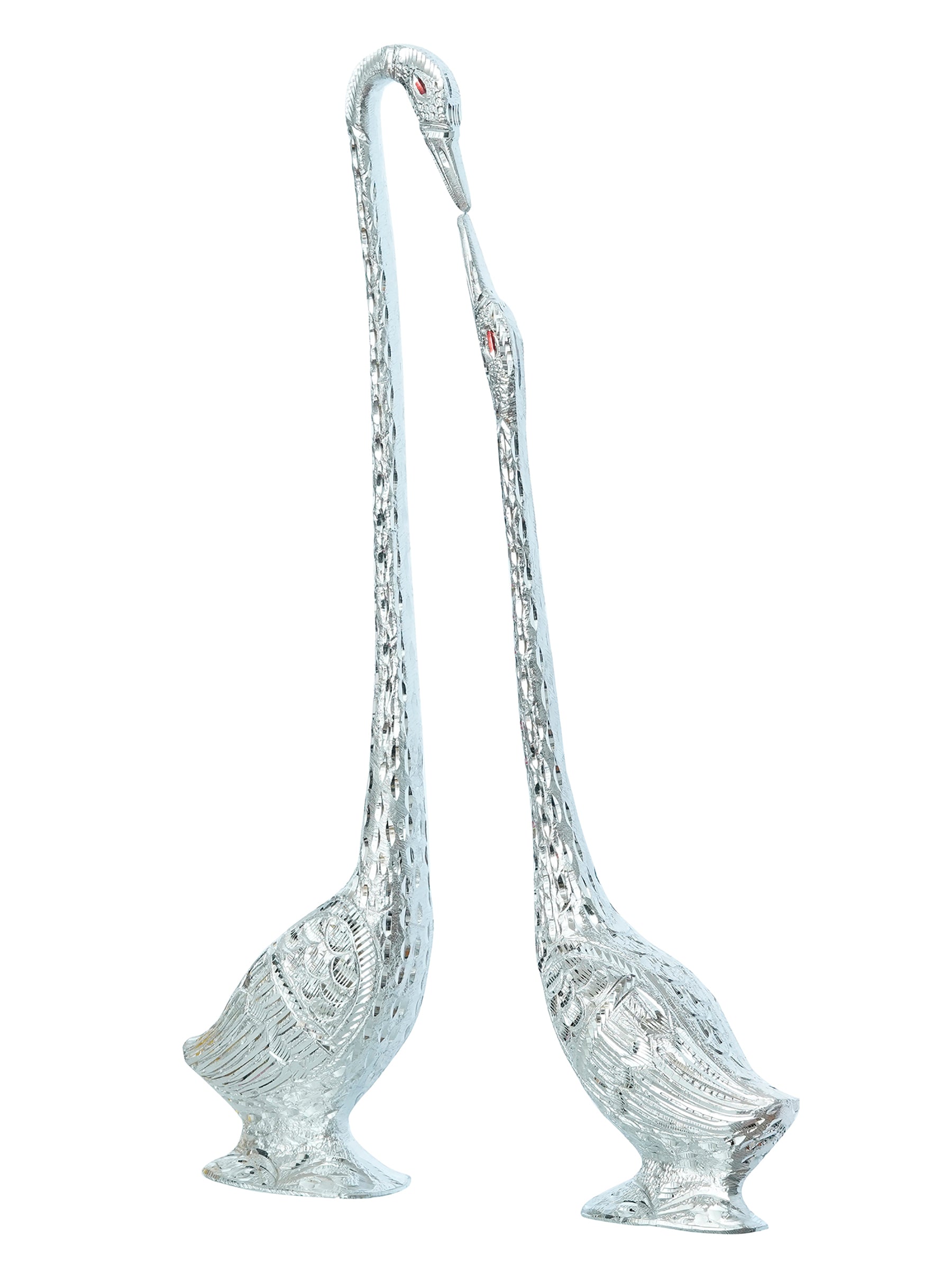 Silver Metal Kissing Swan Couple Handcrafted Decorative showpiece Bird Figurine Set Kafalo