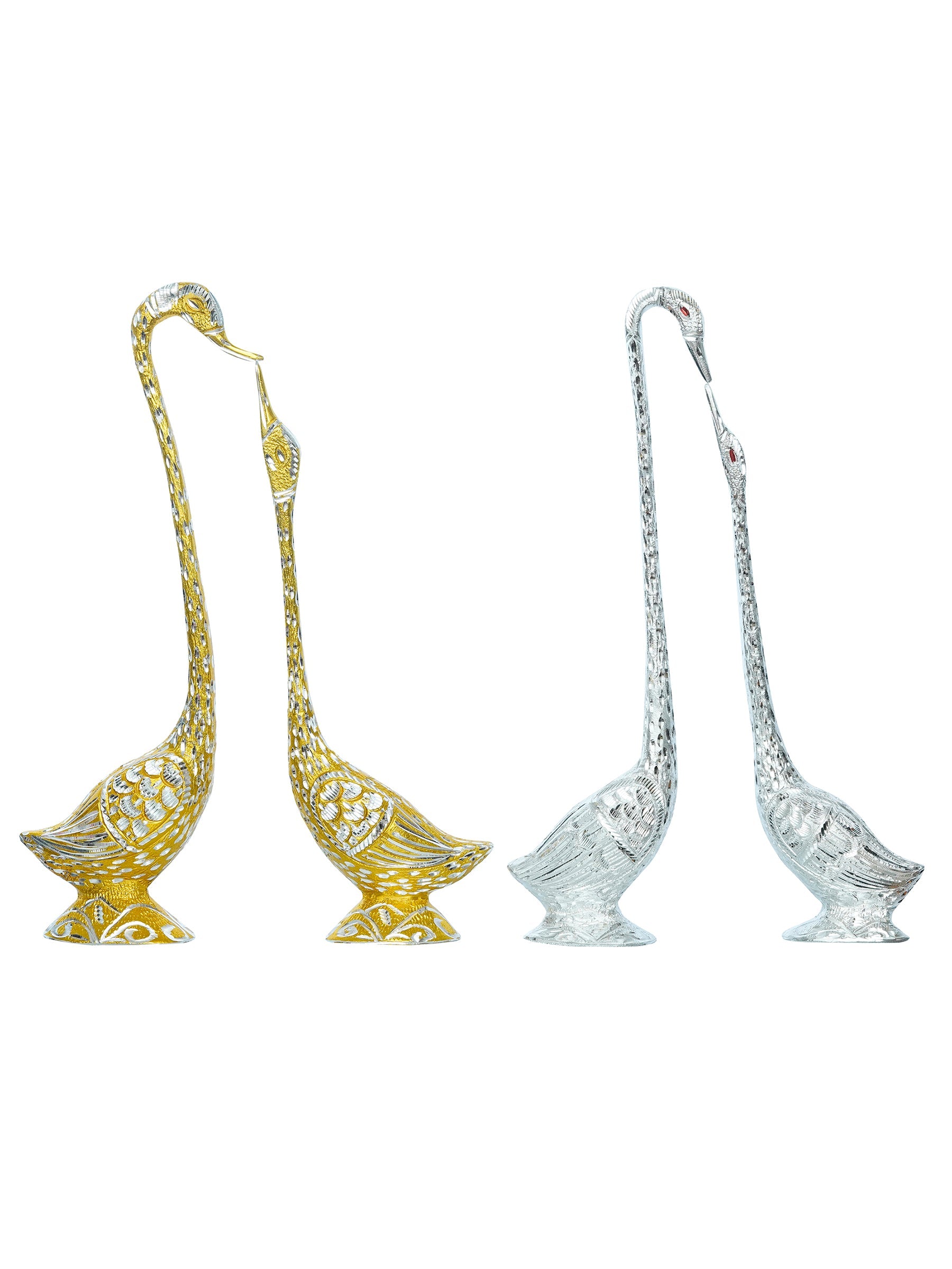 Set Of Two Golden And Silver Kissing Swan Couple Handicrafted Decorative Figurine Kafalo