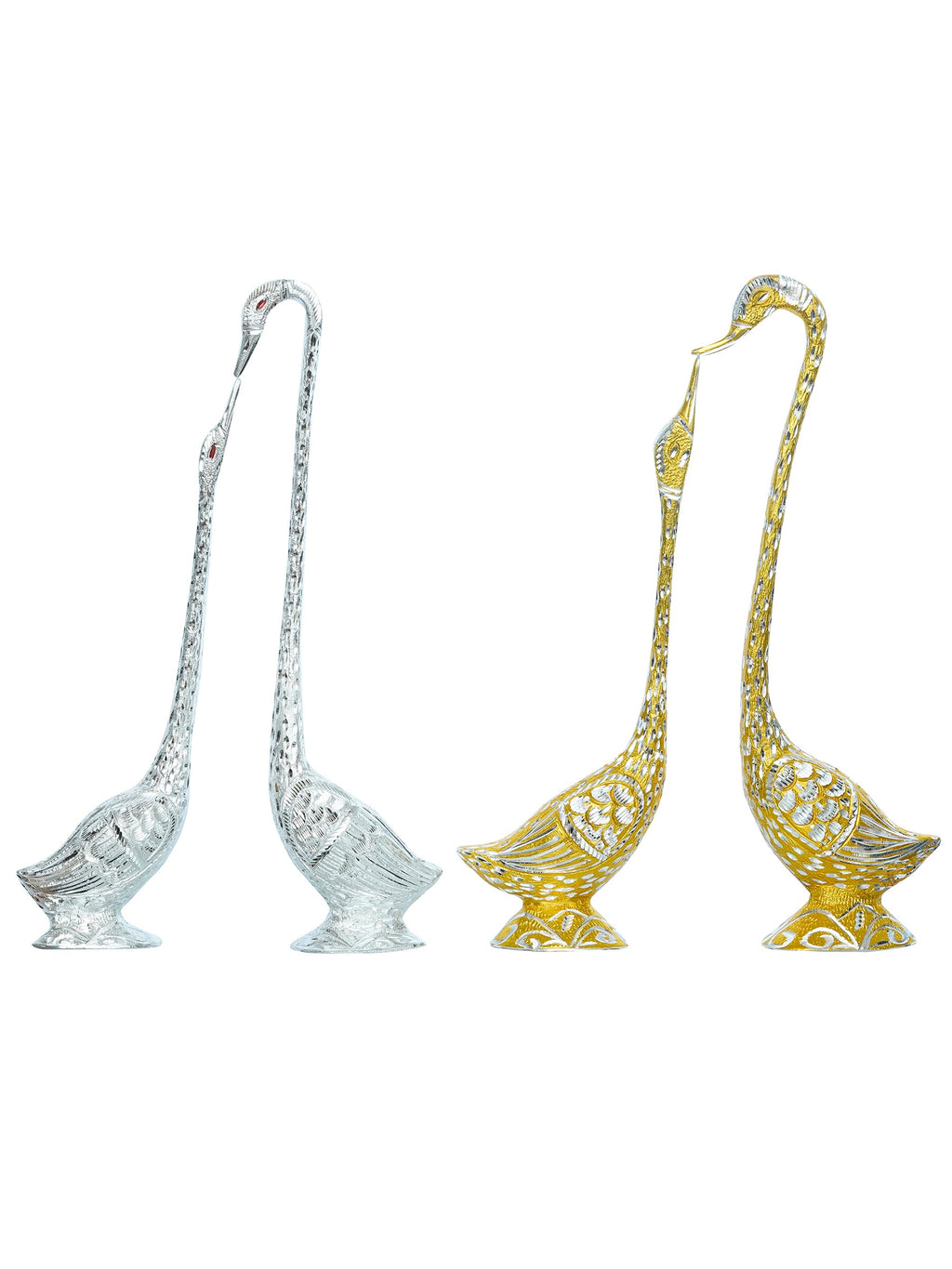 Set Of Two Golden And Silver Kissing Swan Couple Handicrafted Decorative Figurine Kafalo