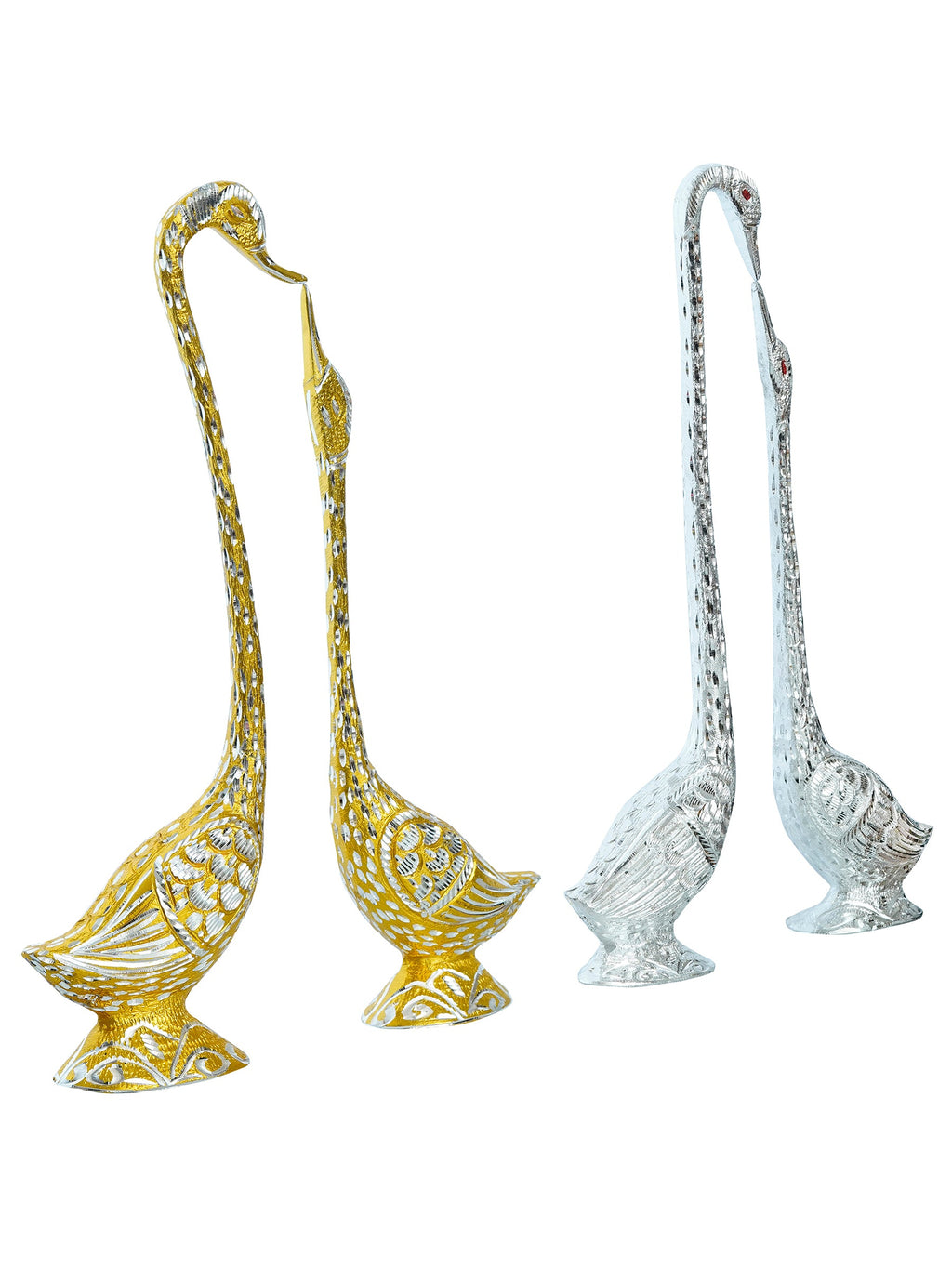 Set Of Two Golden And Silver Kissing Swan Couple Handicrafted Decorative Figurine Kafalo