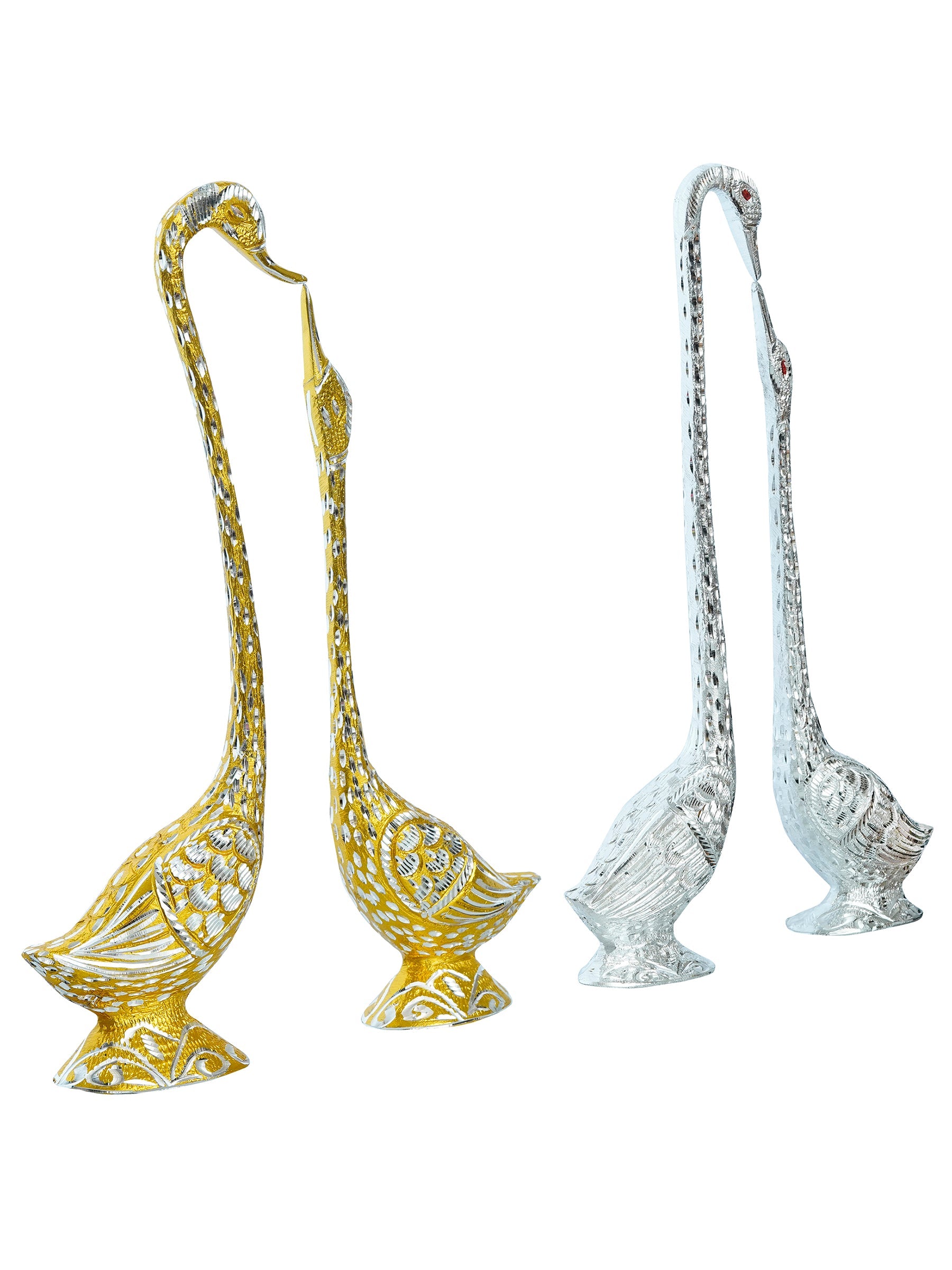 Set Of Two Golden And Silver Kissing Swan Couple Handicrafted Decorative Figurine Kafalo