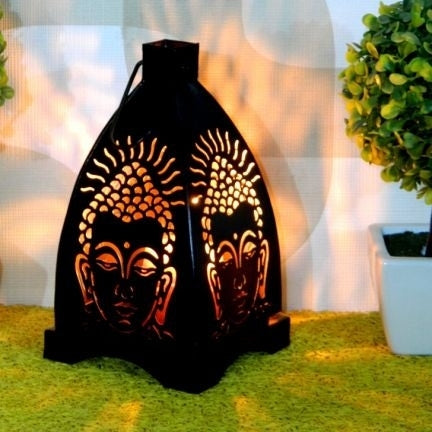 Black Iron Shadow Buddha Hanging tea light candle holder Kafalo