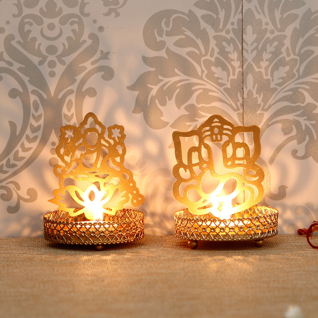 Lord Ganesha and Laxmi Shadow Tea Light Holder Kafalo