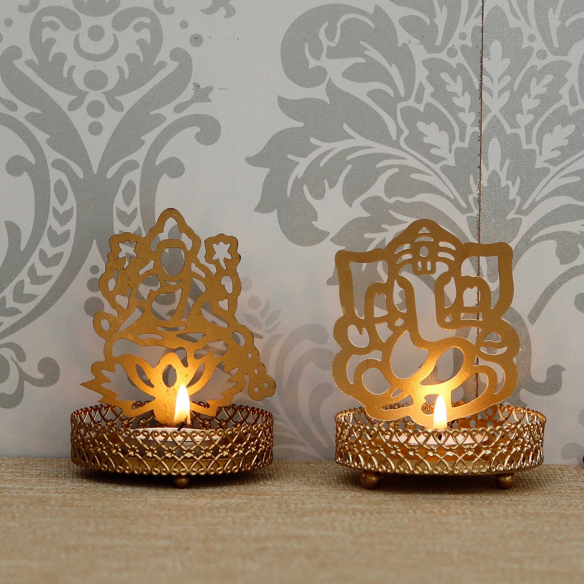 Lord Ganesha and Laxmi Shadow Tea Light Holder Kafalo