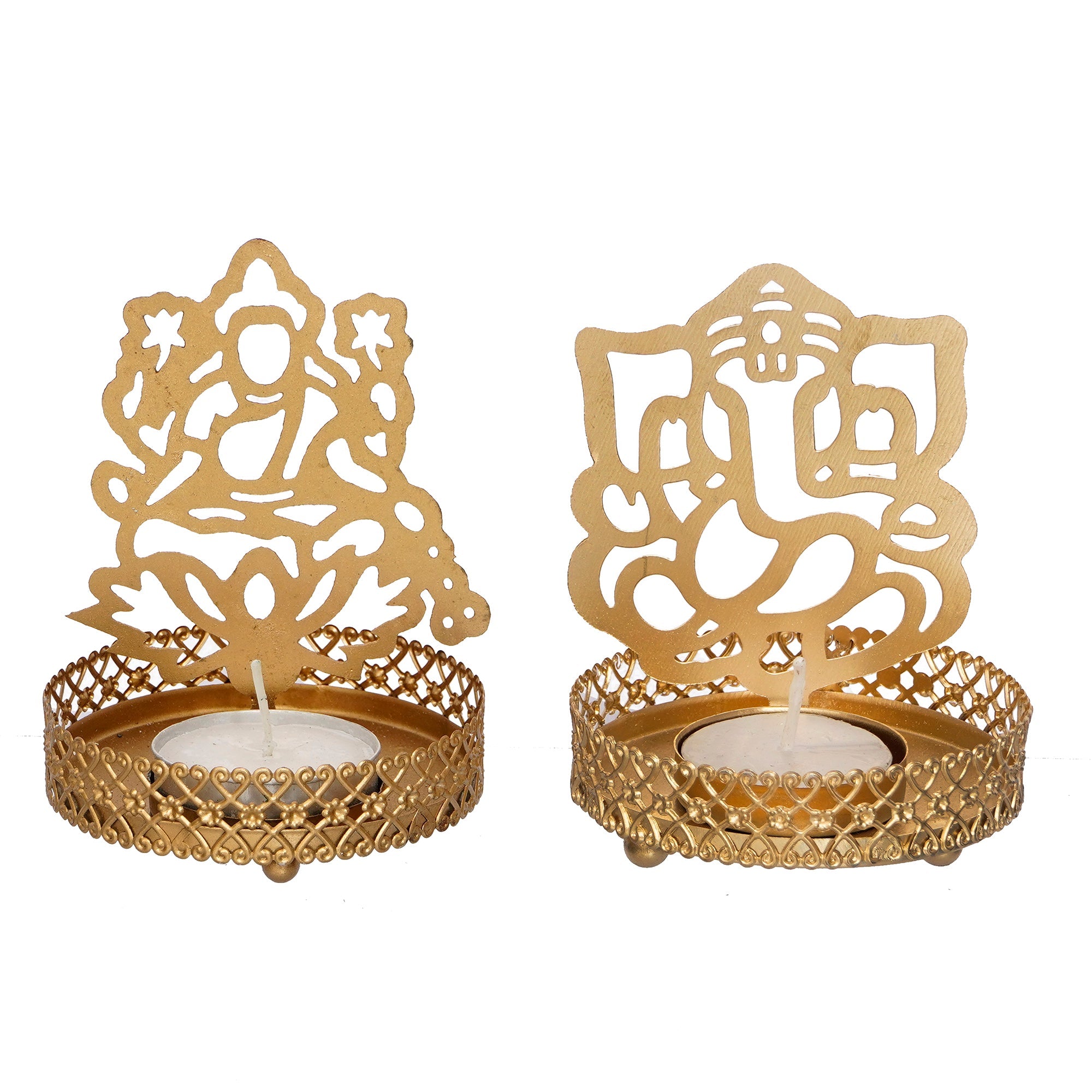 Lord Ganesha and Laxmi Shadow Tea Light Holder Kafalo
