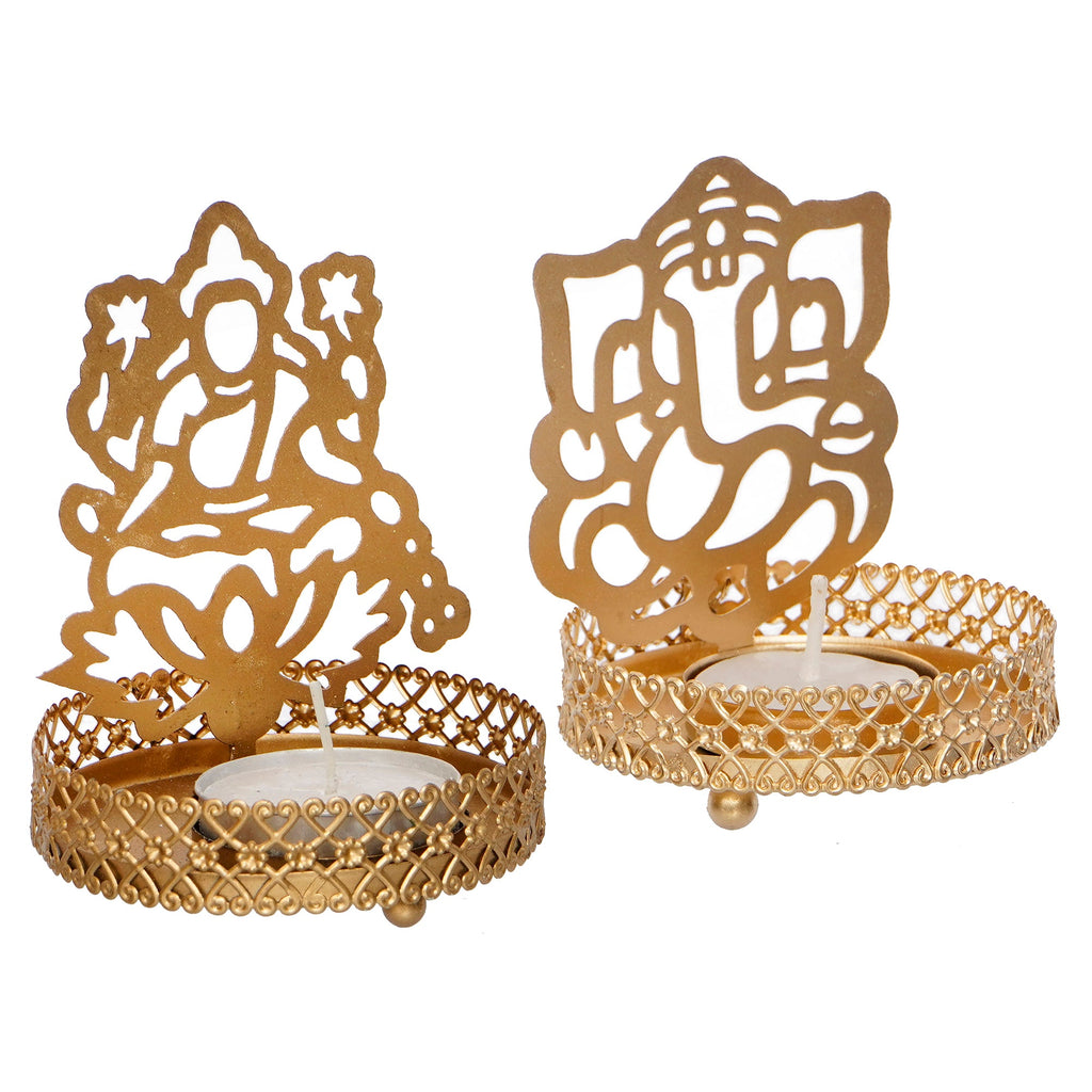 Lord Ganesha and Laxmi Shadow Tea Light Holder Kafalo