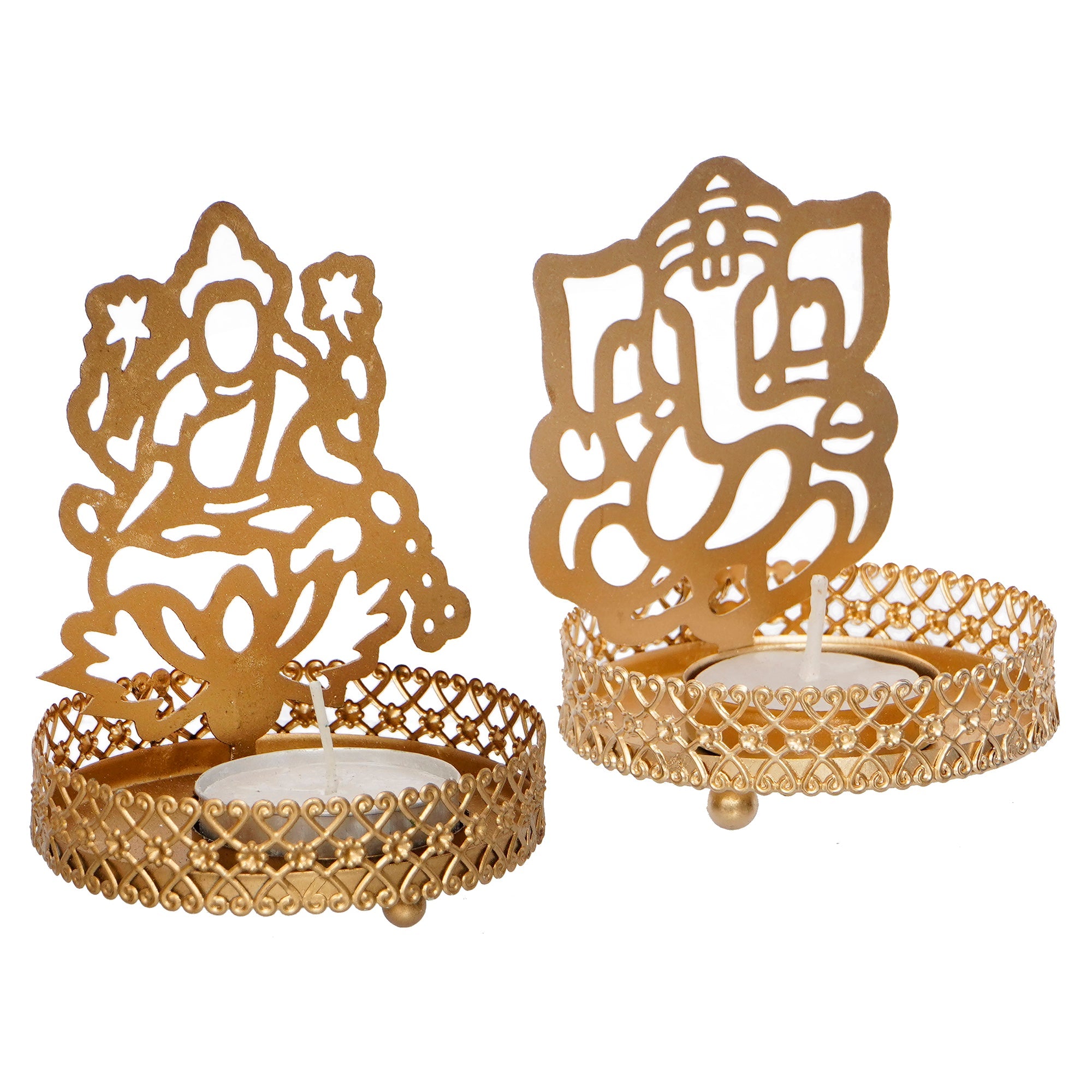 Lord Ganesha and Laxmi Shadow Tea Light Holder Kafalo