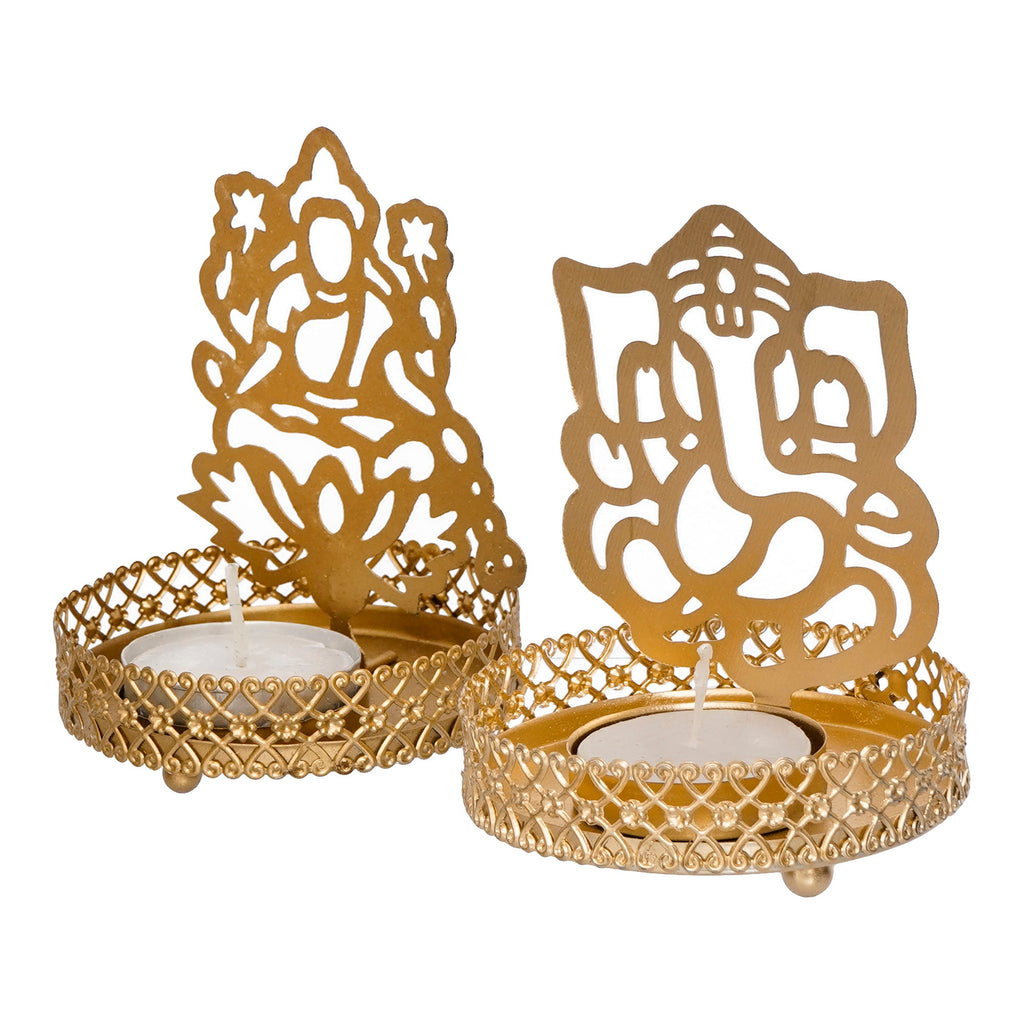 Lord Ganesha and Laxmi Shadow Tea Light Holder Kafalo