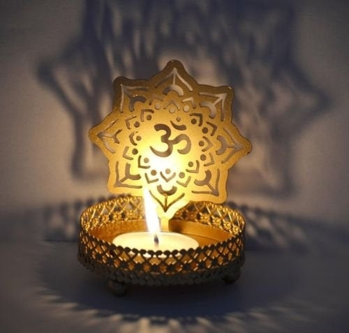 Golden Om Shadow Tea Light Candle Holder Kafalo