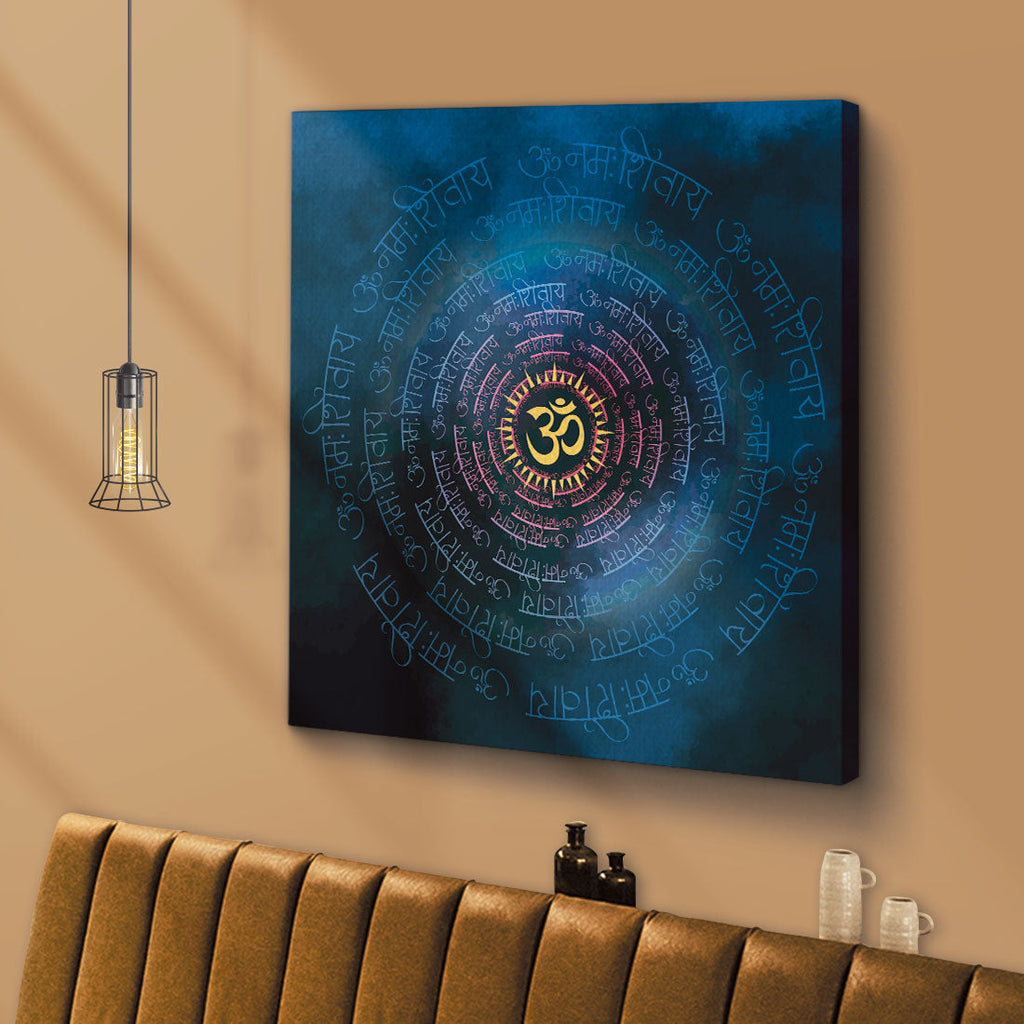 ArtX Om Namah Shivaya Painting For Wall Decoration, Wall Painting For Living Room, Blue, AXBCN-0105-GD-FR ArtX