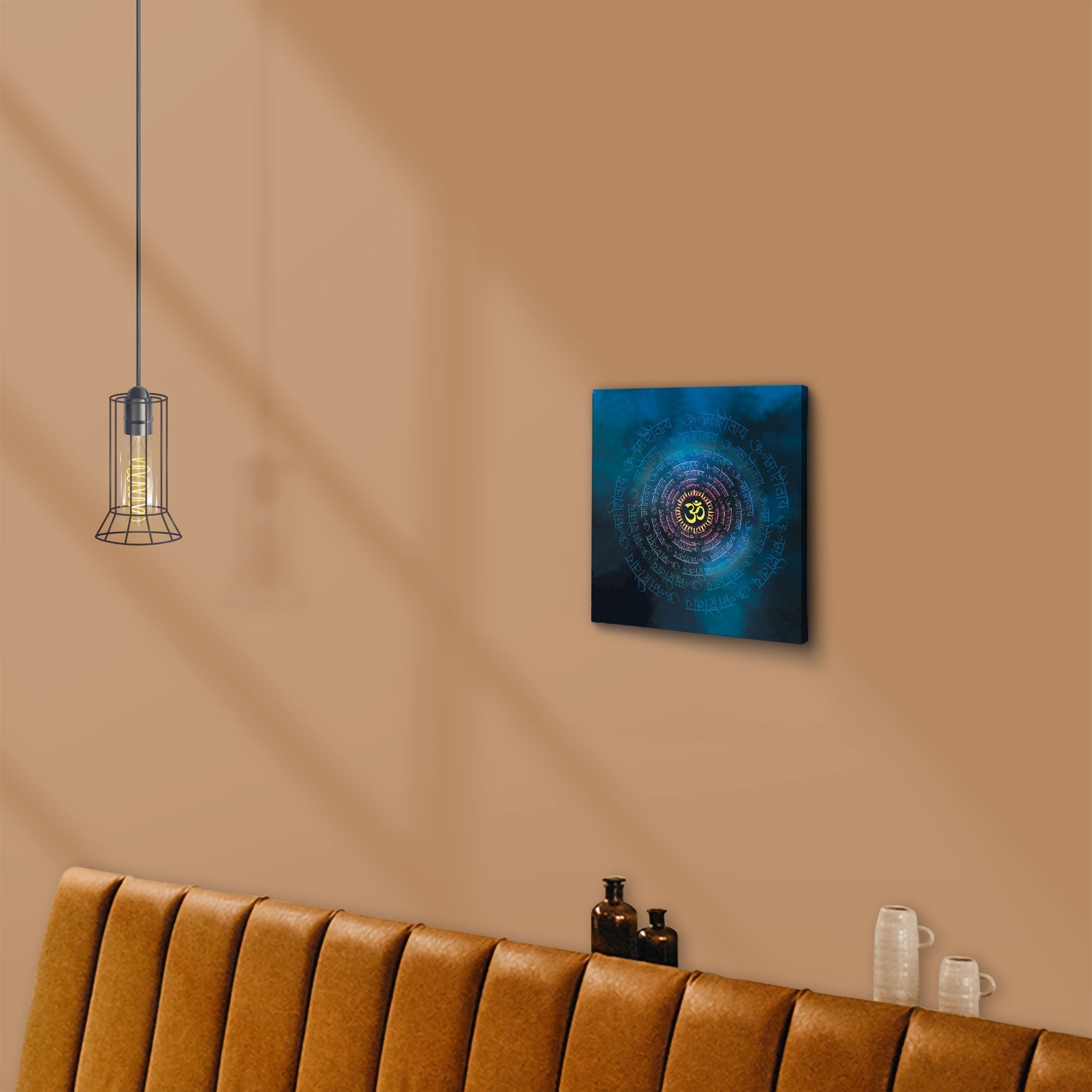 ArtX Om Namah Shivaya Painting For Wall Decoration, Wall Painting For Living Room, Blue, AXBCN-0105-GD-FR ArtX