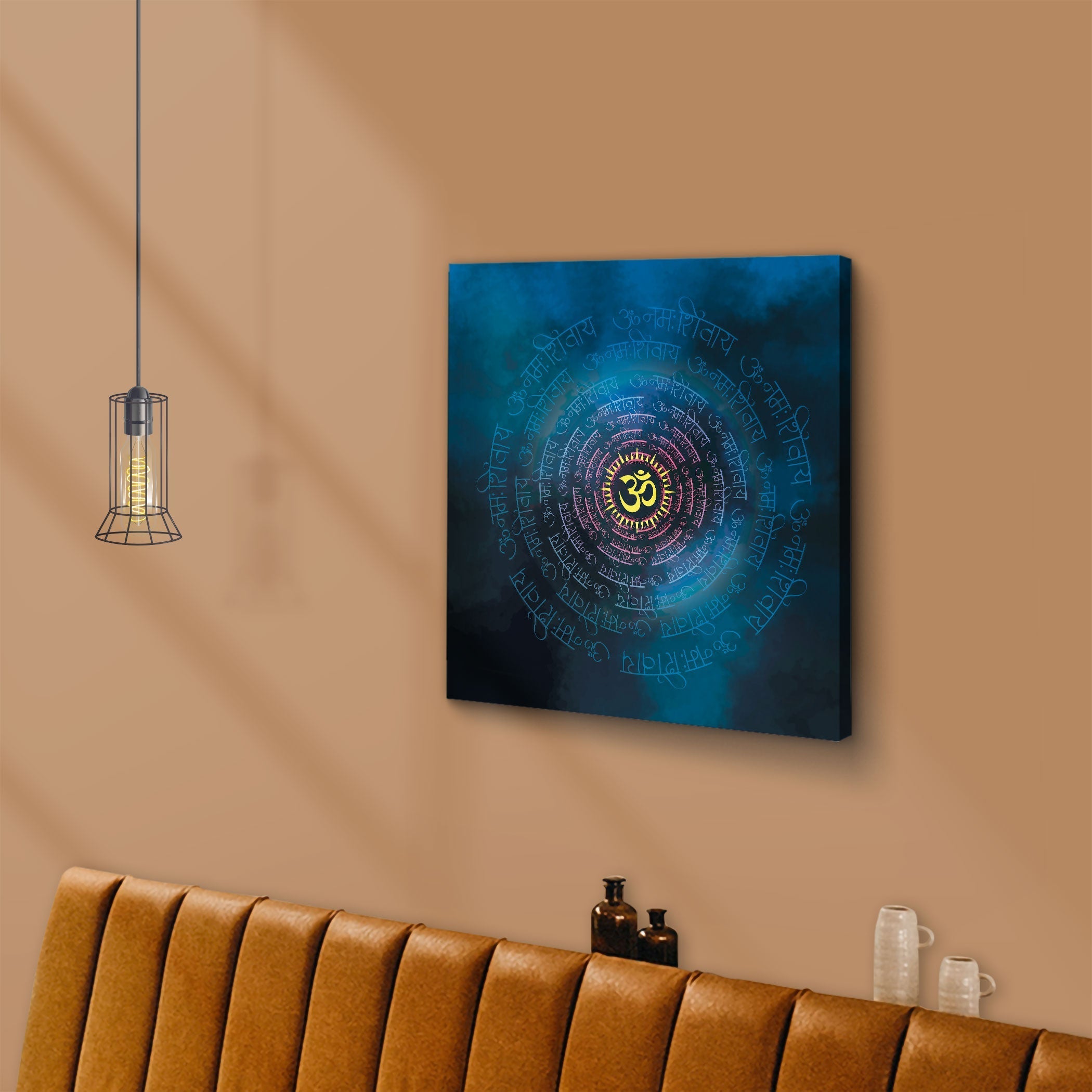 ArtX Om Namah Shivaya Painting For Wall Decoration, Wall Painting For Living Room, Blue, AXBCN-0105-GD-FR ArtX