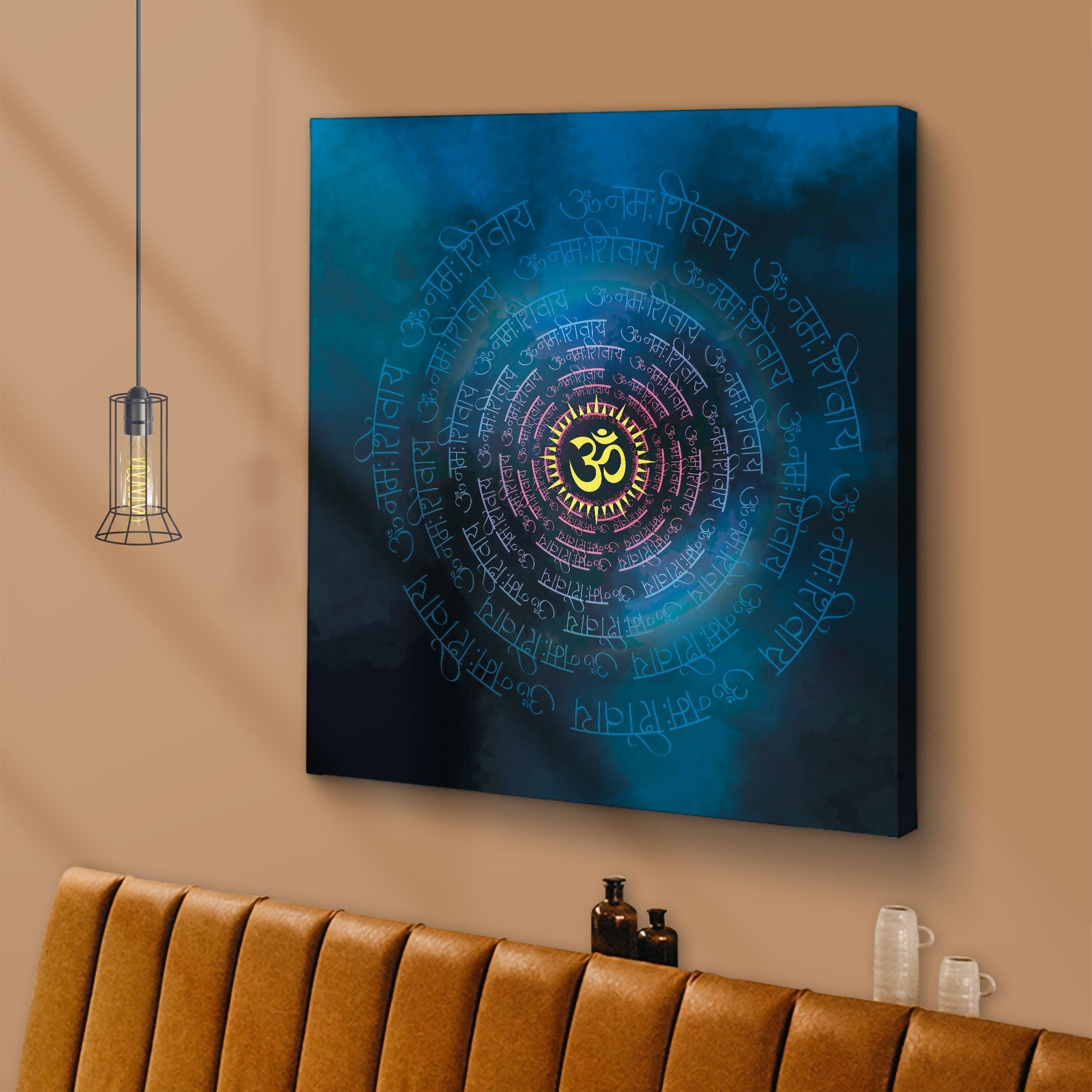 ArtX Om Namah Shivaya Painting For Wall Decoration, Wall Painting For Living Room, Blue, AXBCN-0105-GD-FR ArtX