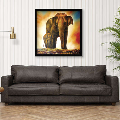 ArtX Elephant Mother Child for Vastu, Wall Painting For Home