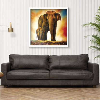 ArtX Elephant Mother Child for Vastu, Wall Painting For Home