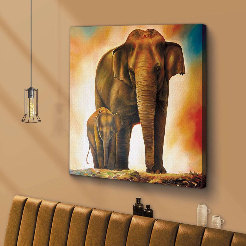 ArtX Elephant Mother Child for Vastu, Wall Painting For Home ArtX