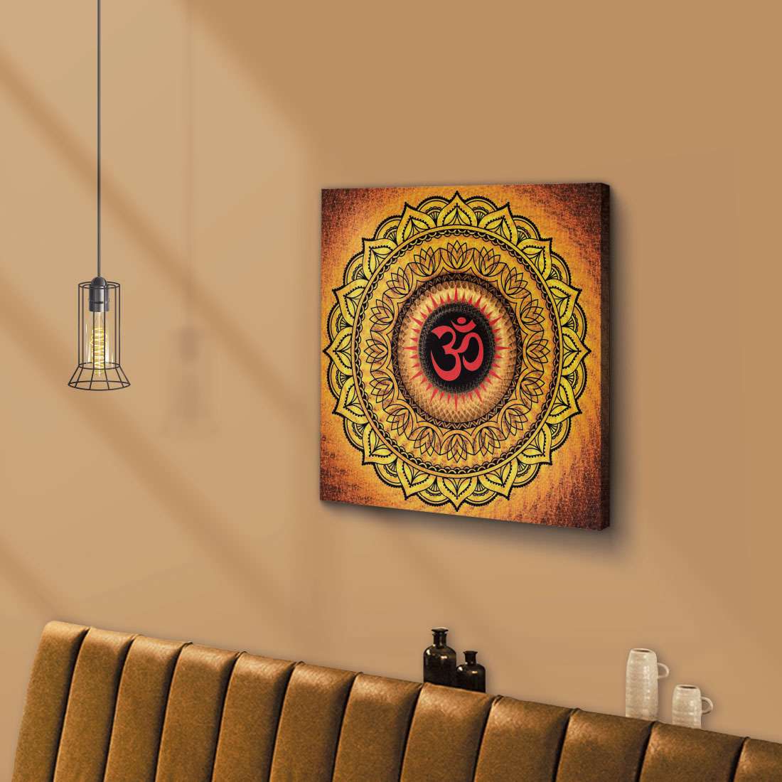 ArtX Om Namah Shivaya Mandala Painting For Wall Decoration, Wall Painting For Living Room, Orange ArtX