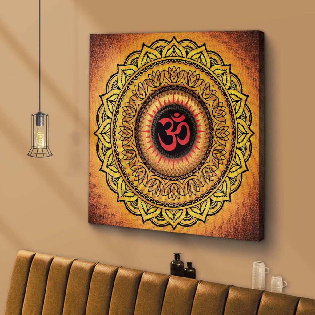 ArtX Om Namah Shivaya Mandala Painting For Wall Decoration, Wall Painting For Living Room, Orange ArtX