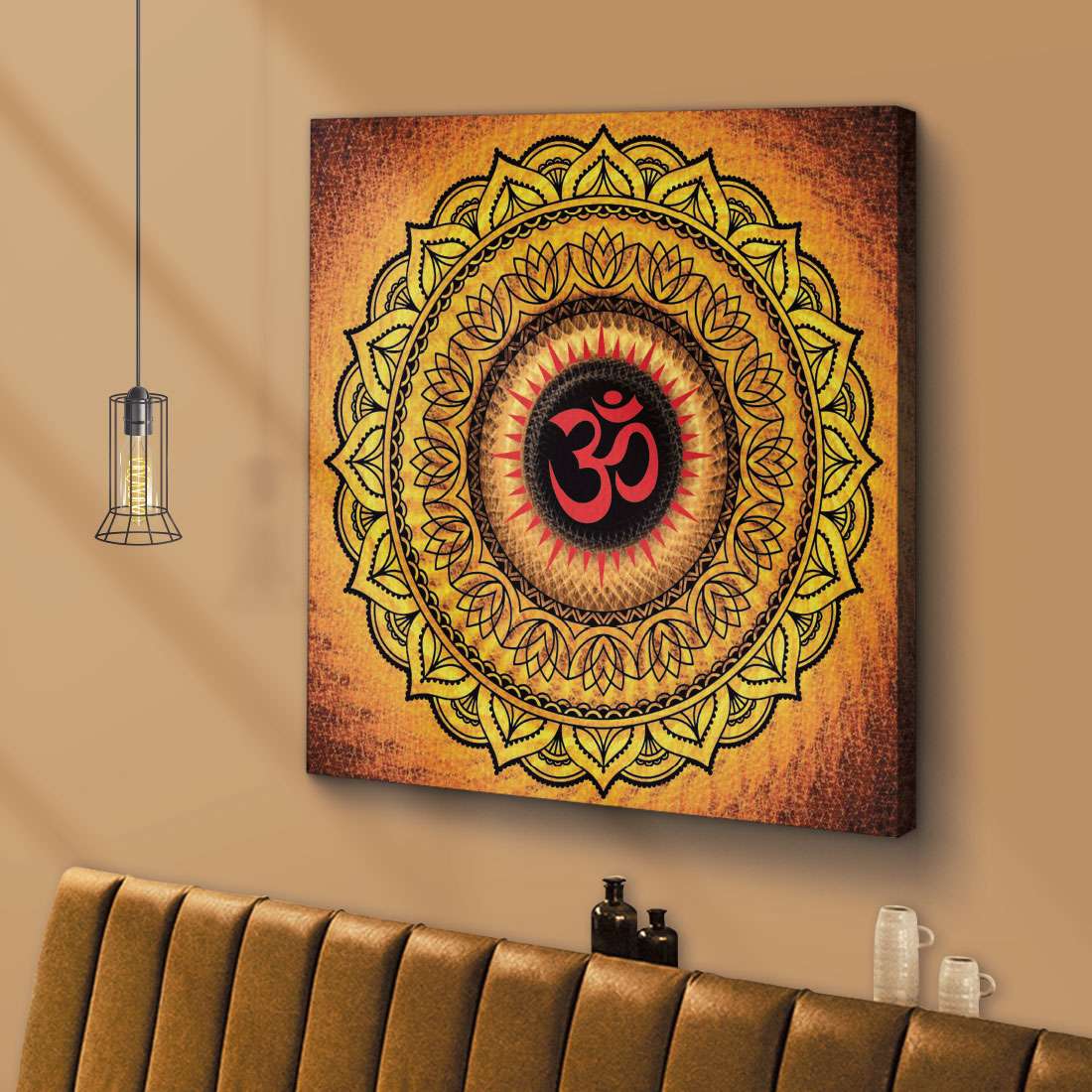 ArtX Om Namah Shivaya Mandala Painting For Wall Decoration, Wall Painting For Living Room, Orange ArtX