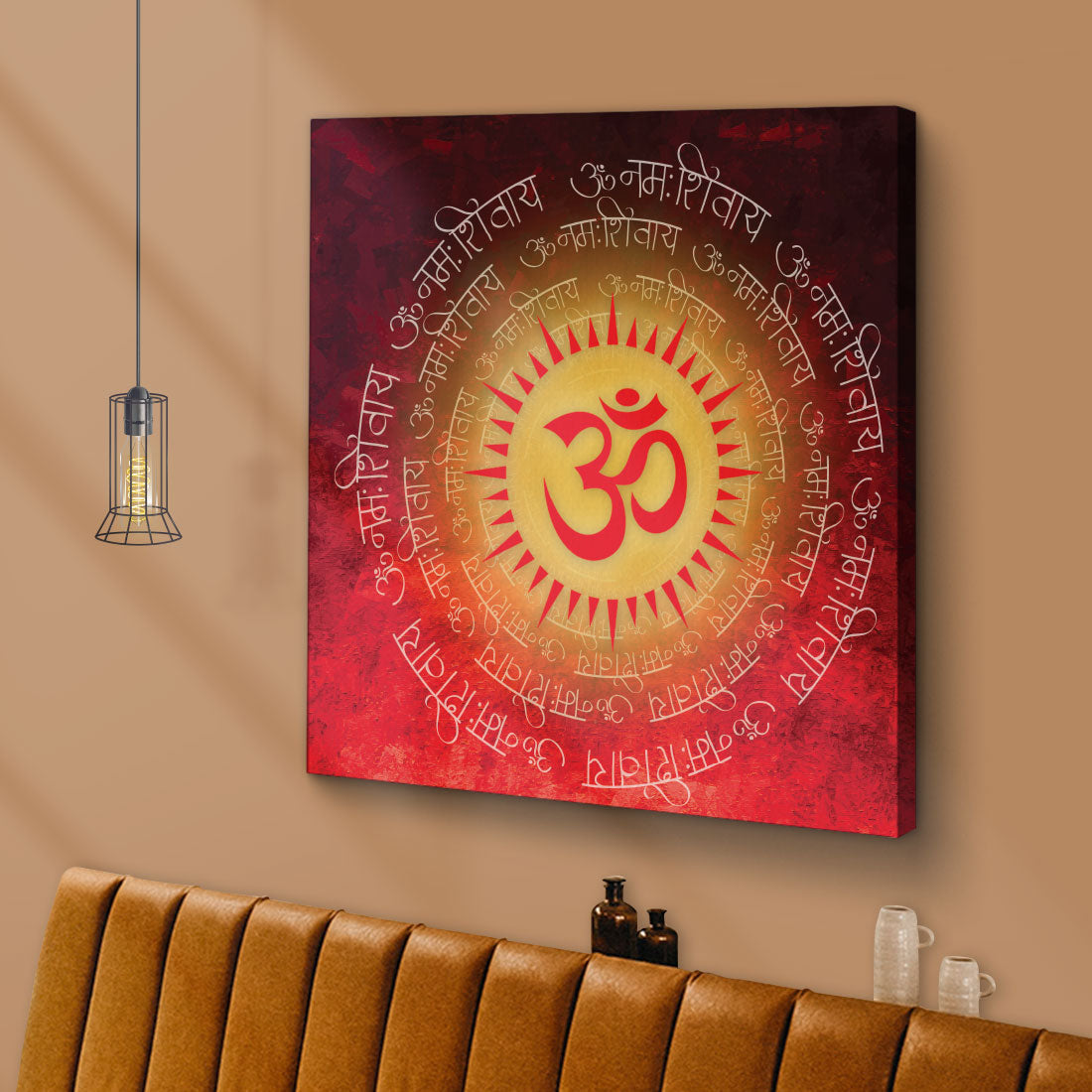 ArtX Red OM Mandala Big Canvas Painting For Living Room With Frame, Multicolour, Square ArtX