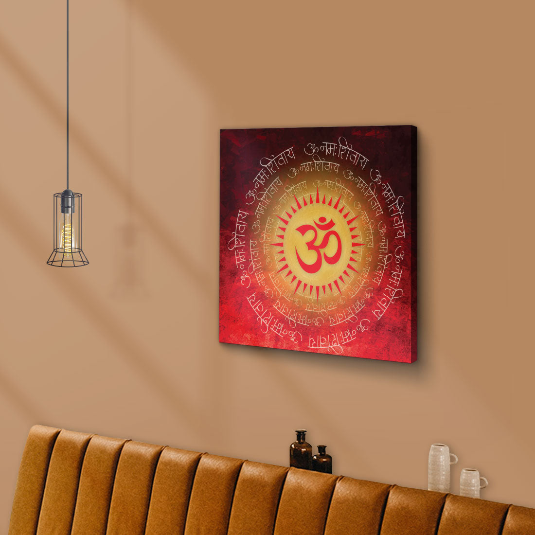 ArtX Red OM Mandala Big Canvas Painting For Living Room With Frame, Multicolour, Square ArtX