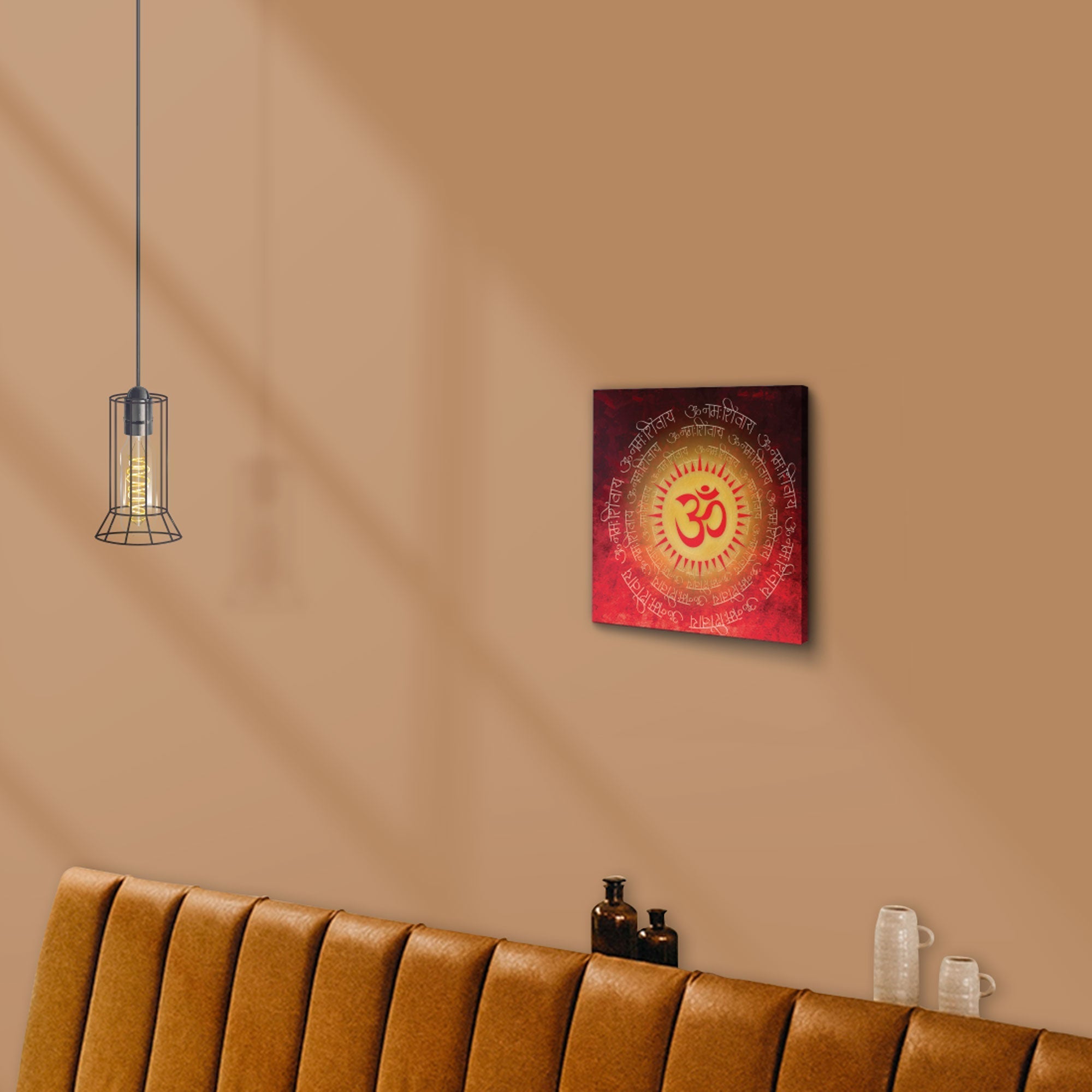 ArtX Red OM Mandala Big Canvas Painting For Living Room With Frame, Multicolour, Square ArtX