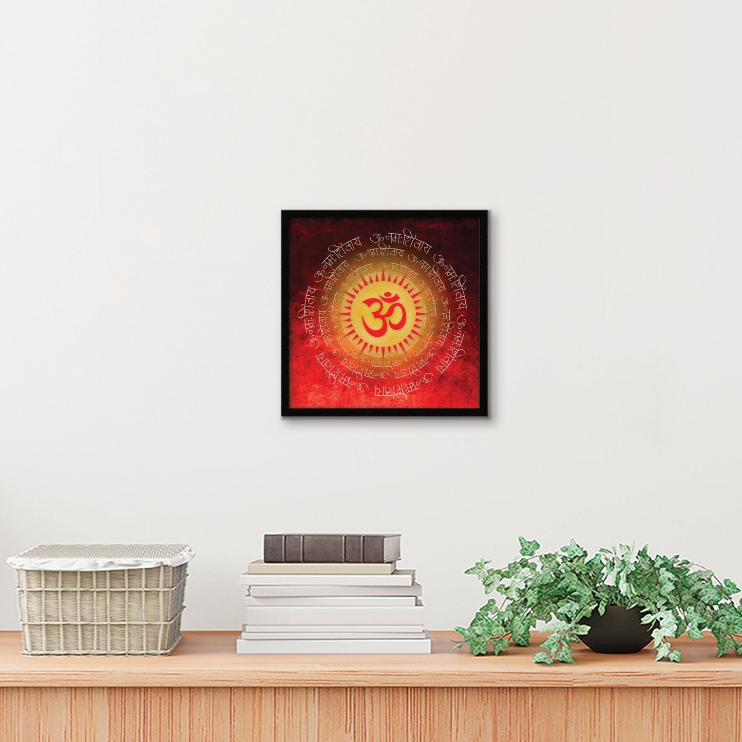 ArtX Red OM Mandala Big Canvas Painting For Living Room With Frame, Multicolour, Square