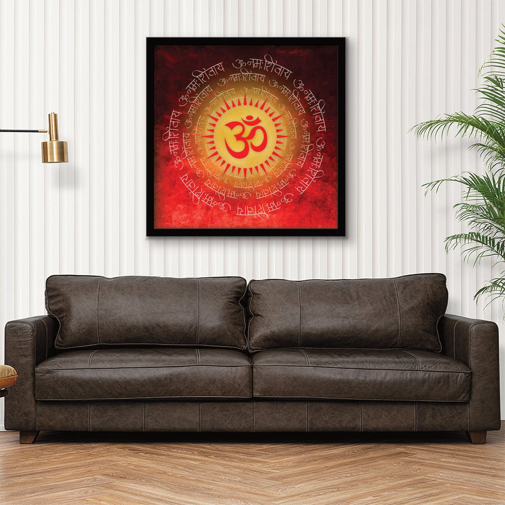 ArtX Red OM Mandala Big Canvas Painting For Living Room With Frame, Multicolour, Square ArtX