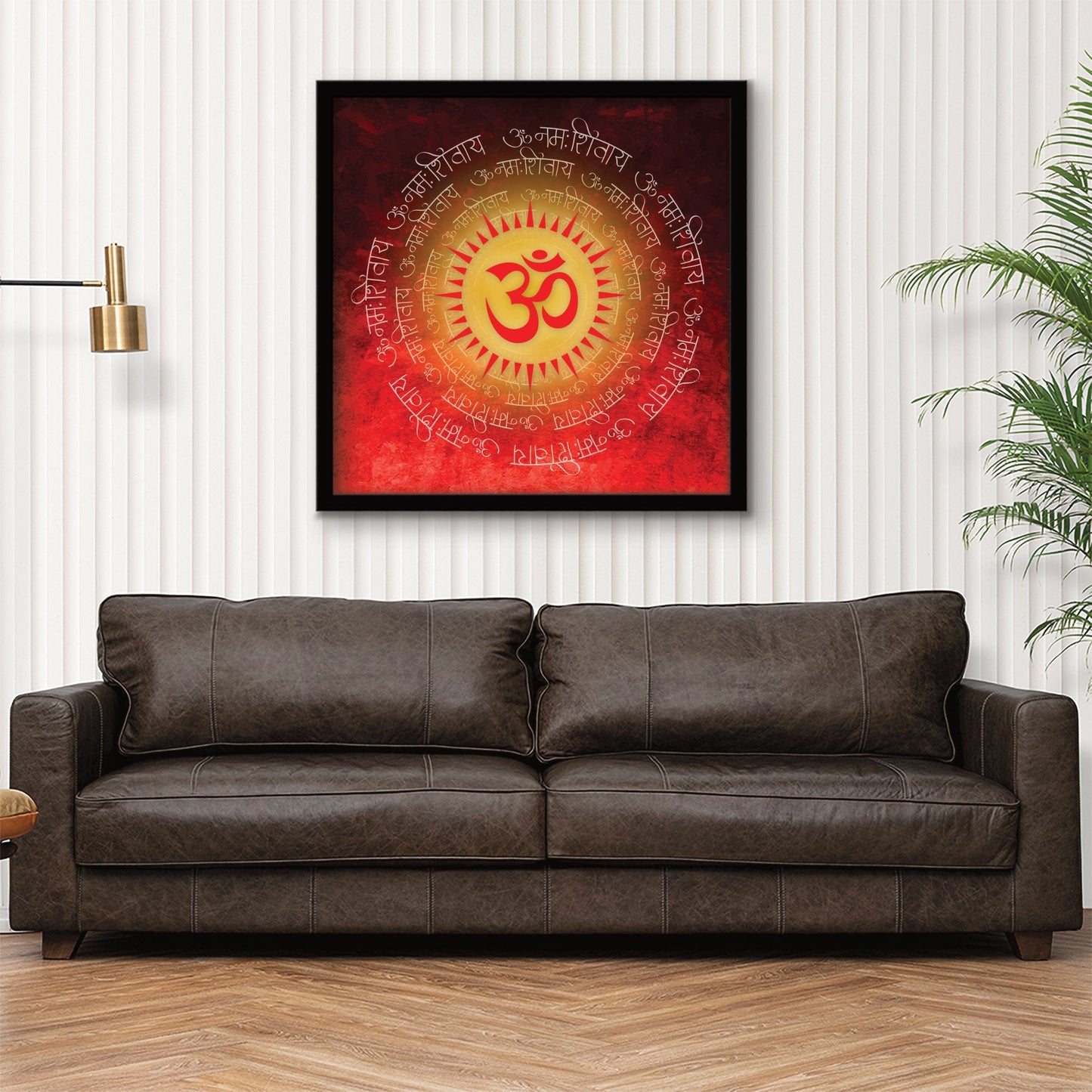 ArtX Red OM Mandala Big Canvas Painting For Living Room With Frame, Multicolour, Square
