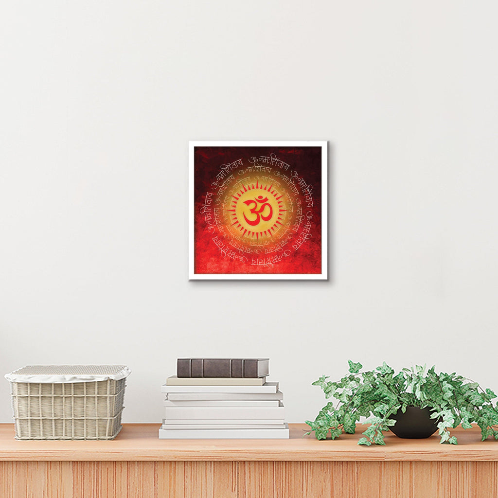 ArtX Red OM Mandala Big Canvas Painting For Living Room With Frame, Multicolour, Square ArtX