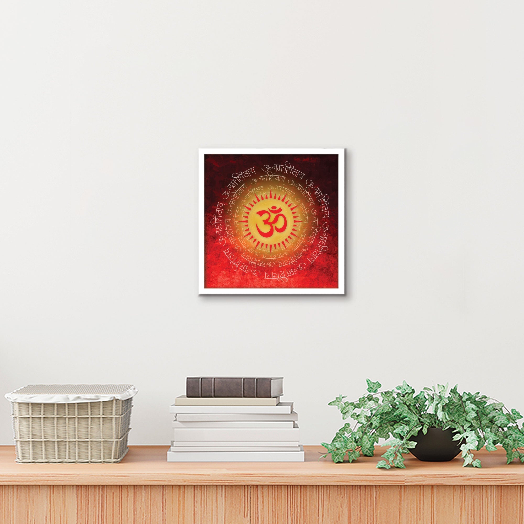 ArtX Red OM Mandala Big Canvas Painting For Living Room With Frame, Multicolour, Square ArtX
