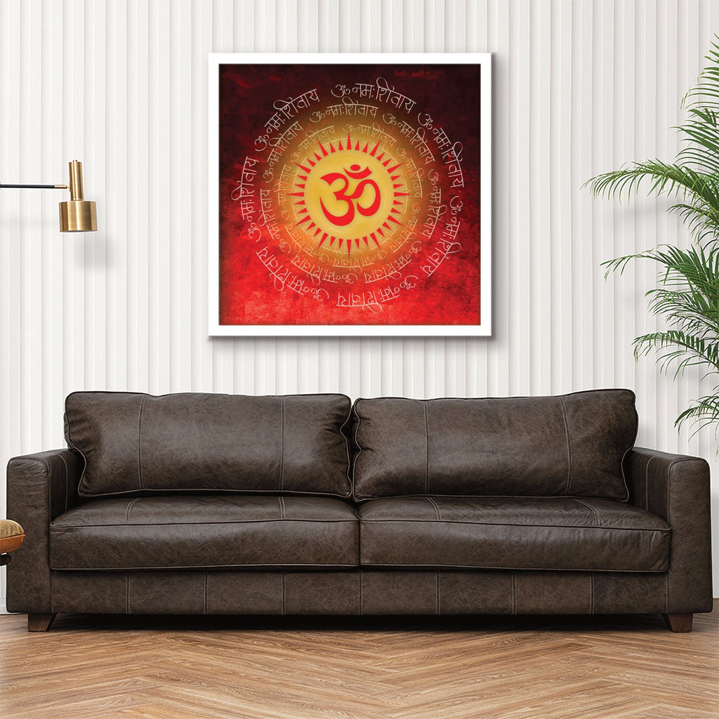 ArtX Red OM Mandala Big Canvas Painting For Living Room With Frame, Multicolour, Square ArtX