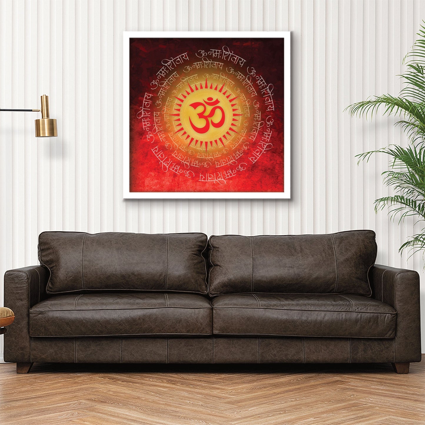 ArtX Red OM Mandala Big Canvas Painting For Living Room With Frame, Multicolour, Square