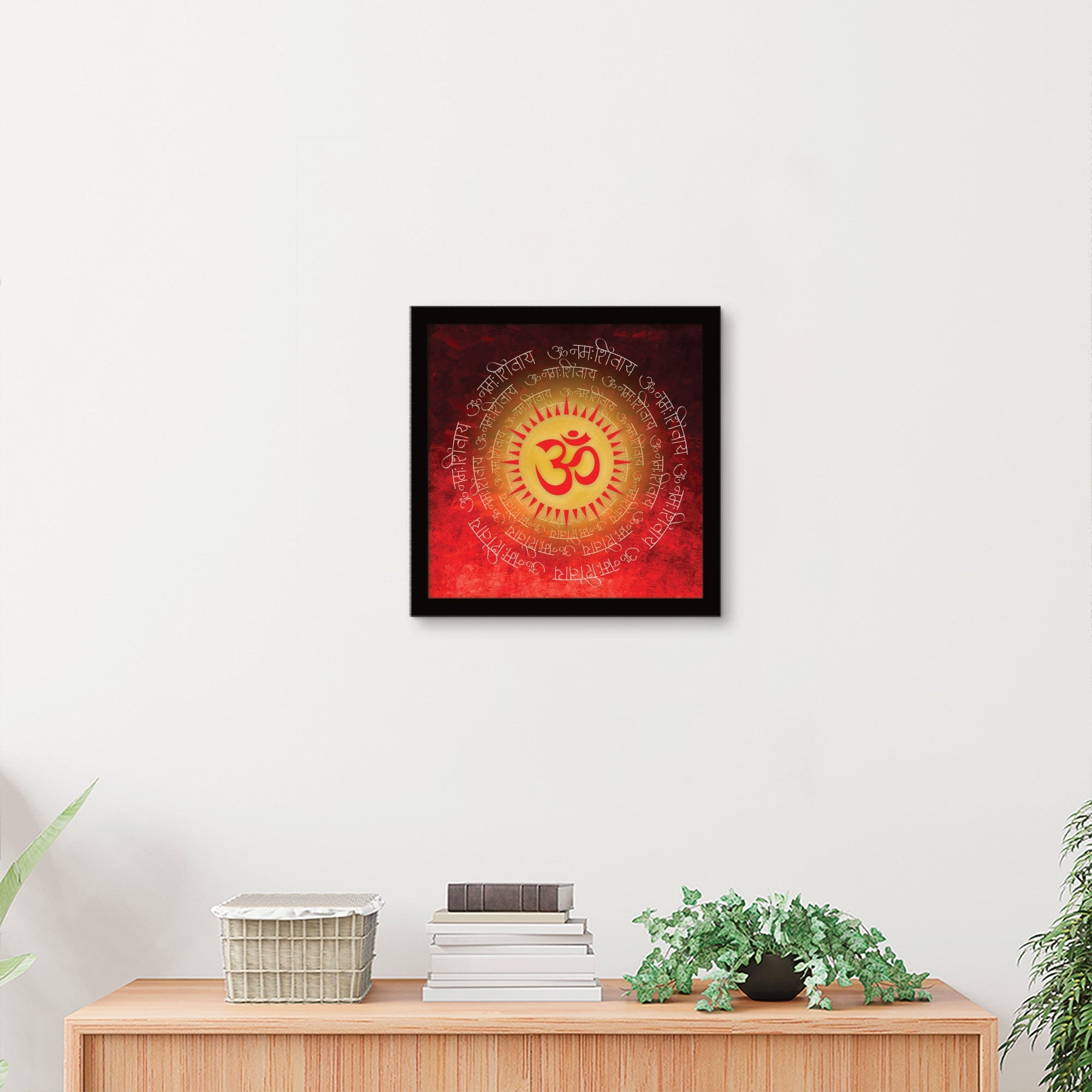 ArtX Red OM Mandala Big Canvas Painting For Living Room With Frame, Multicolour, Square ArtX