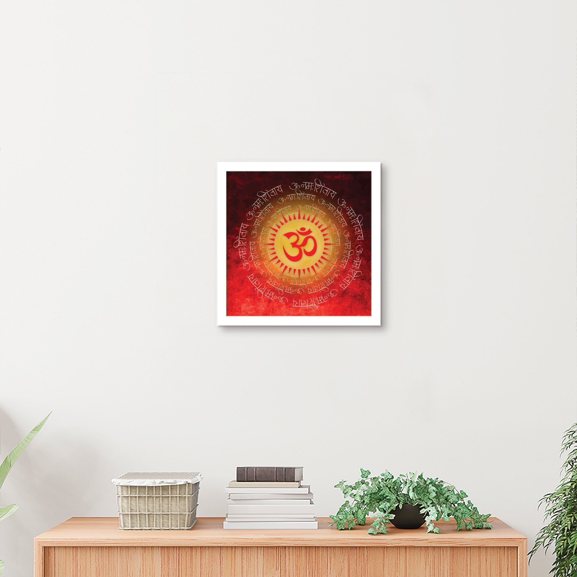ArtX Red OM Mandala Big Canvas Painting For Living Room With Frame, Multicolour, Square ArtX