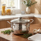 Steel Hammered Serving Handi With Glass Lid 1250ml Nestasia