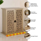 Pooja Mandir For Home And Office With LED Light Beige 36x19x44cm Nestasia