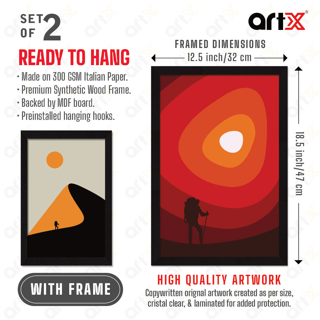 Aesthetic Wall Decor Paintings with Frame for Home Decoration, Living Room, Bedroom Office, Set Of 2 AXII-16-ABS ArtX