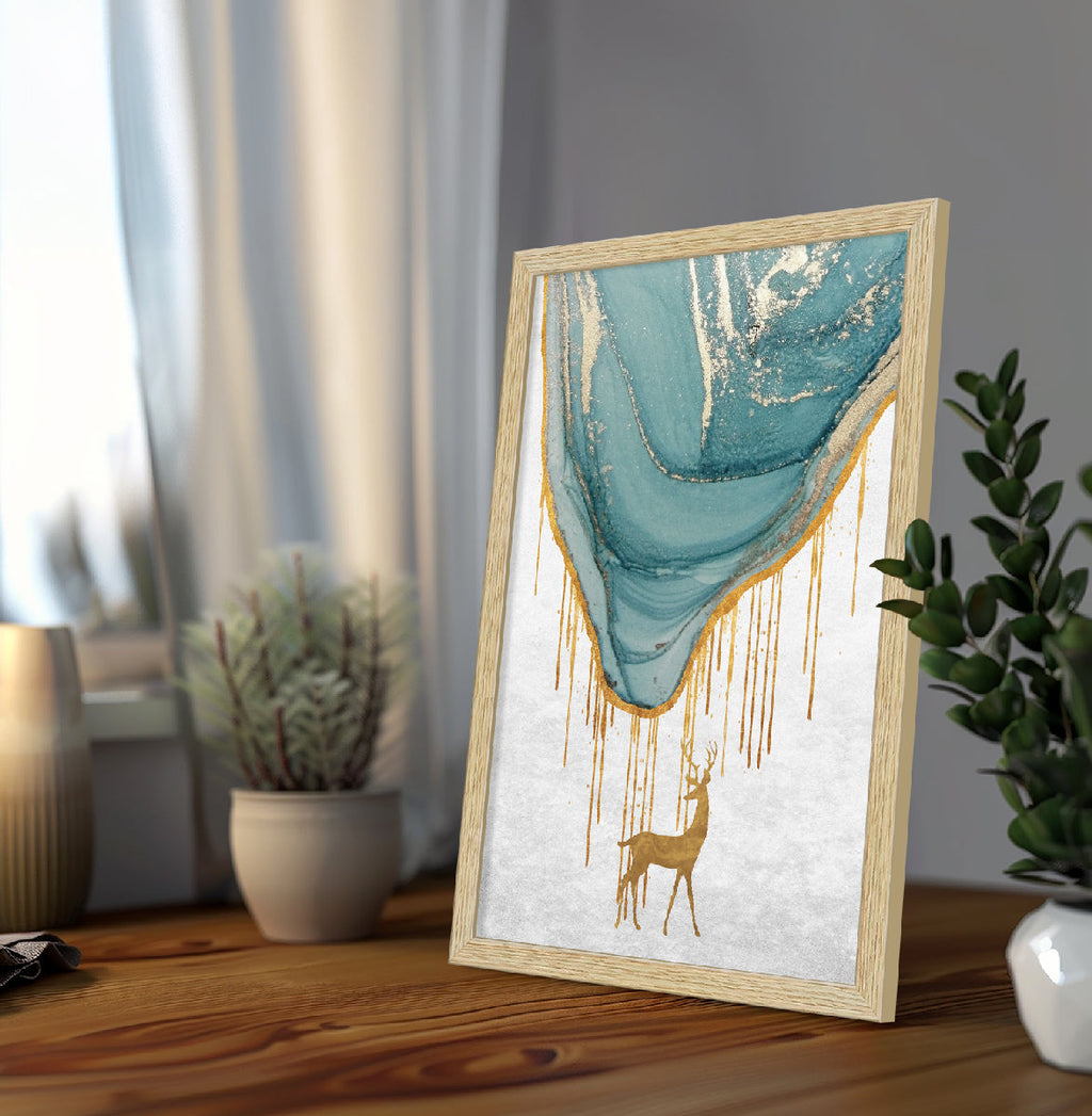 Golden Deer Painting for Wall Decoration | Luxury Deer Wall Art for Living Room, Set of 3 AXIII-42-DER ArtX