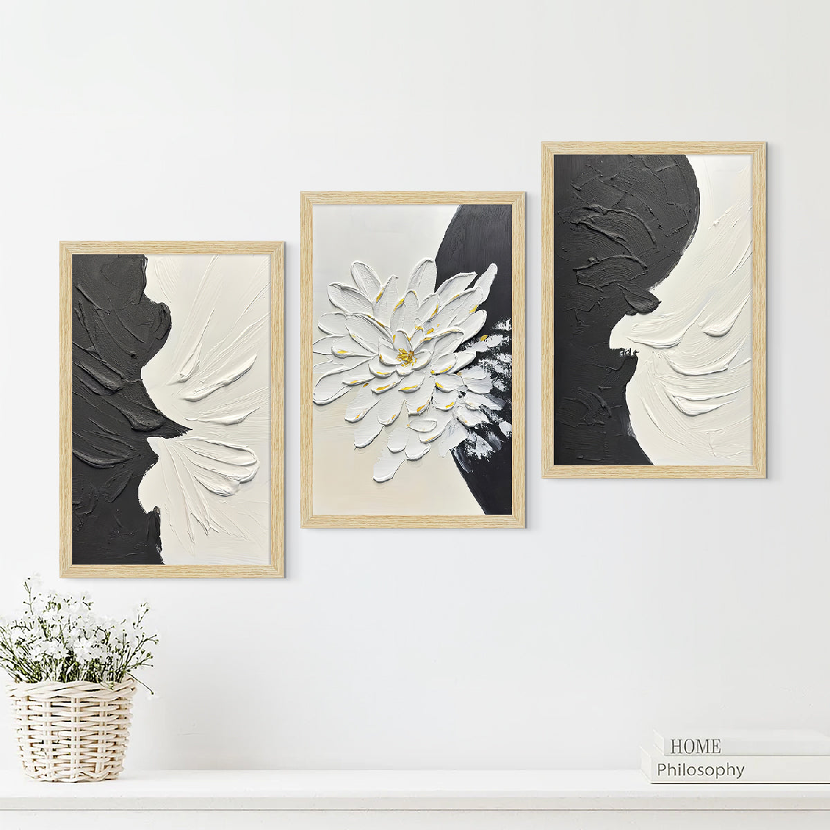 Black & White Abstract Painting for Living Room | Modern Wall Art, Set of 3 AXIII-51-ABS ArtX