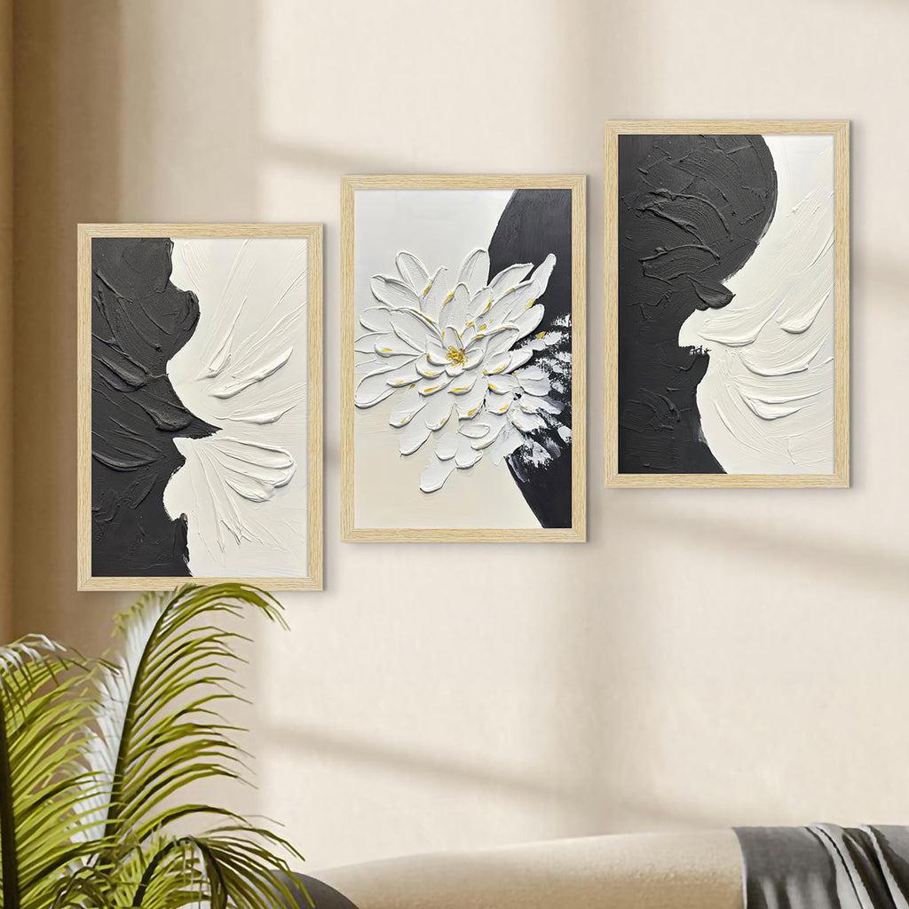 Black & White Abstract Painting for Living Room | Modern Wall Art, Set of 3 AXIII-51-ABS ArtX