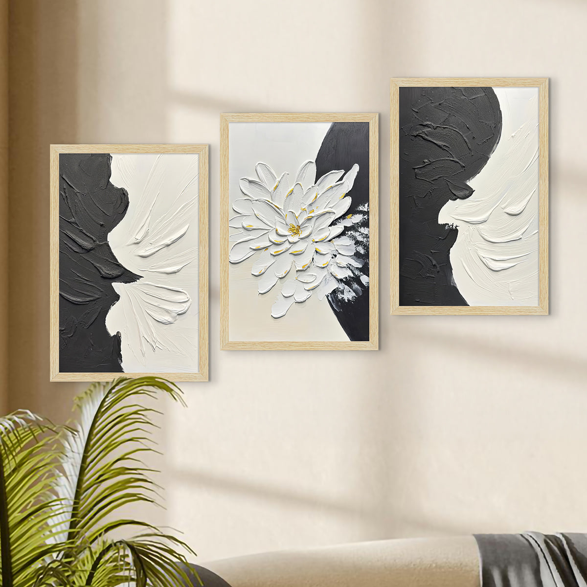 Black & White Abstract Painting for Living Room | Modern Wall Art, Set of 3 AXIII-51-ABS ArtX