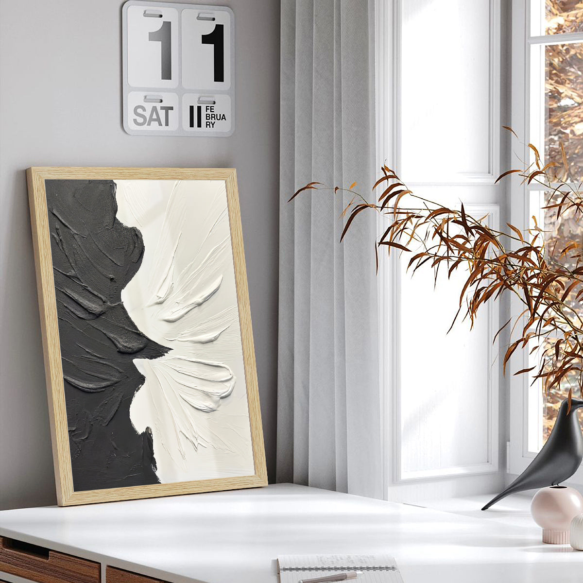 Black & White Abstract Painting for Living Room | Modern Wall Art, Set of 3 AXIII-51-ABS ArtX