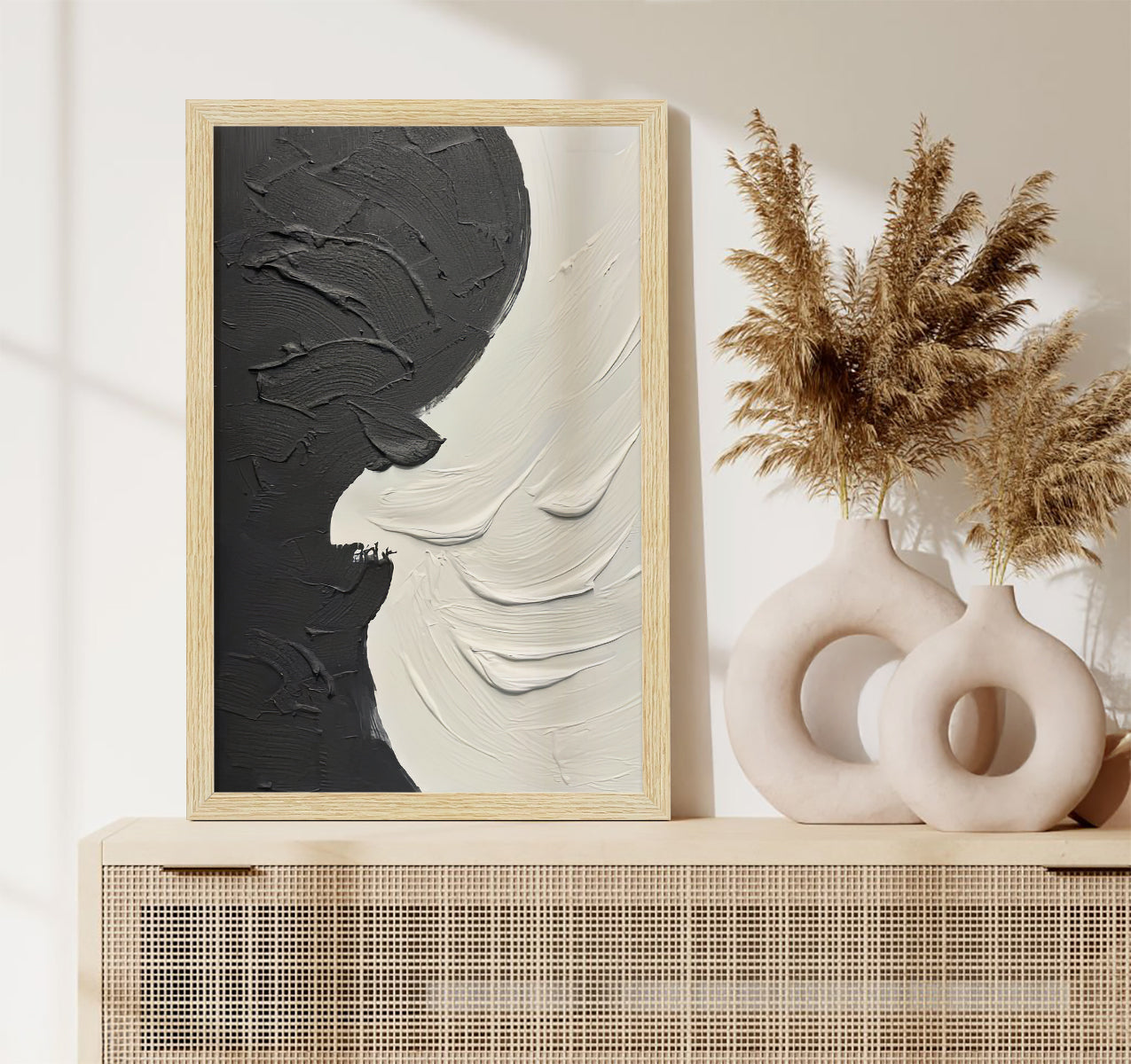 Black & White Abstract Painting for Living Room | Modern Wall Art, Set of 3 AXIII-51-ABS ArtX