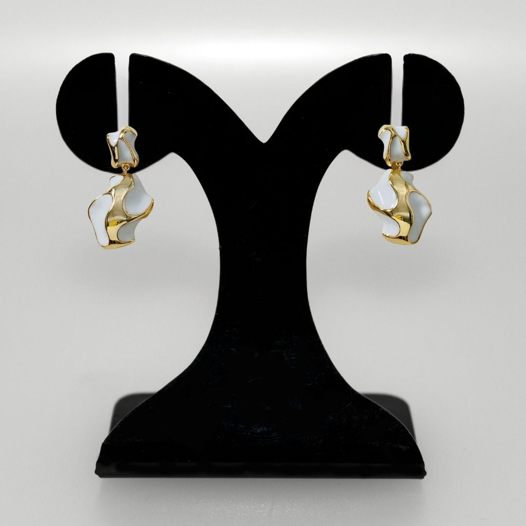 White And Gold Abstract Danglers Nestasia